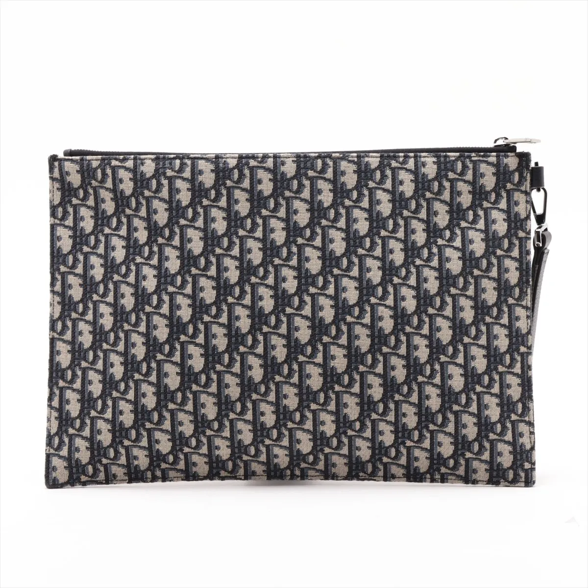 Oblique Canvas x Leather Clutch Bag, Navy — view 2