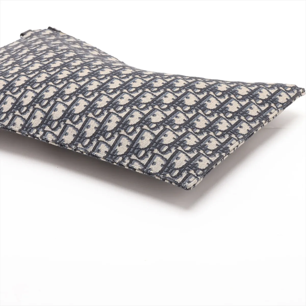 Oblique Canvas x Leather Clutch Bag, Navy — view 3