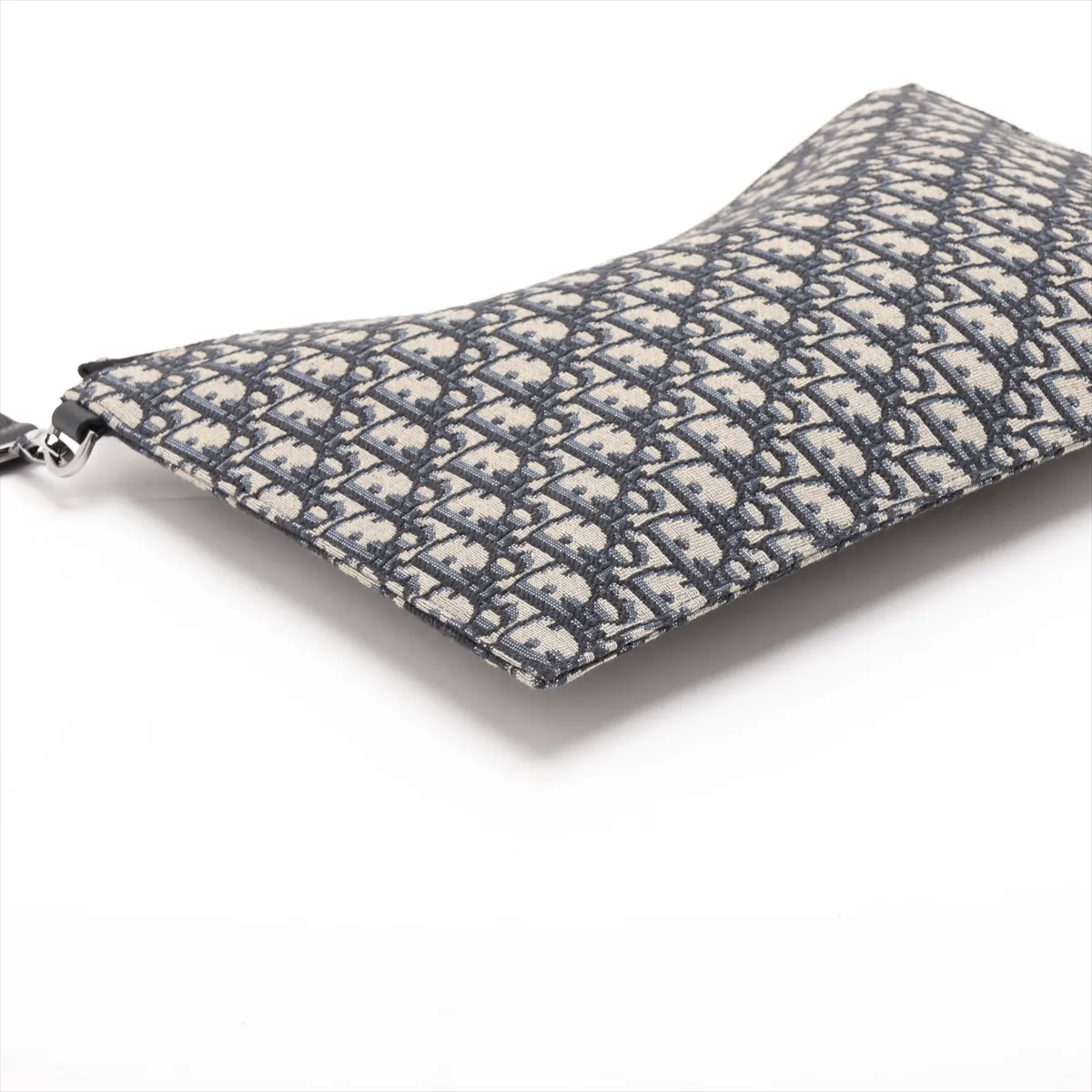 Oblique Canvas x Leather Clutch Bag, Navy — view 4