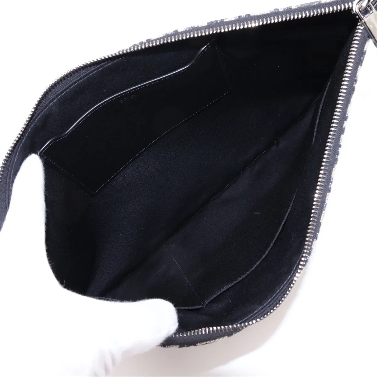 Oblique Canvas x Leather Clutch Bag, Navy — view 5