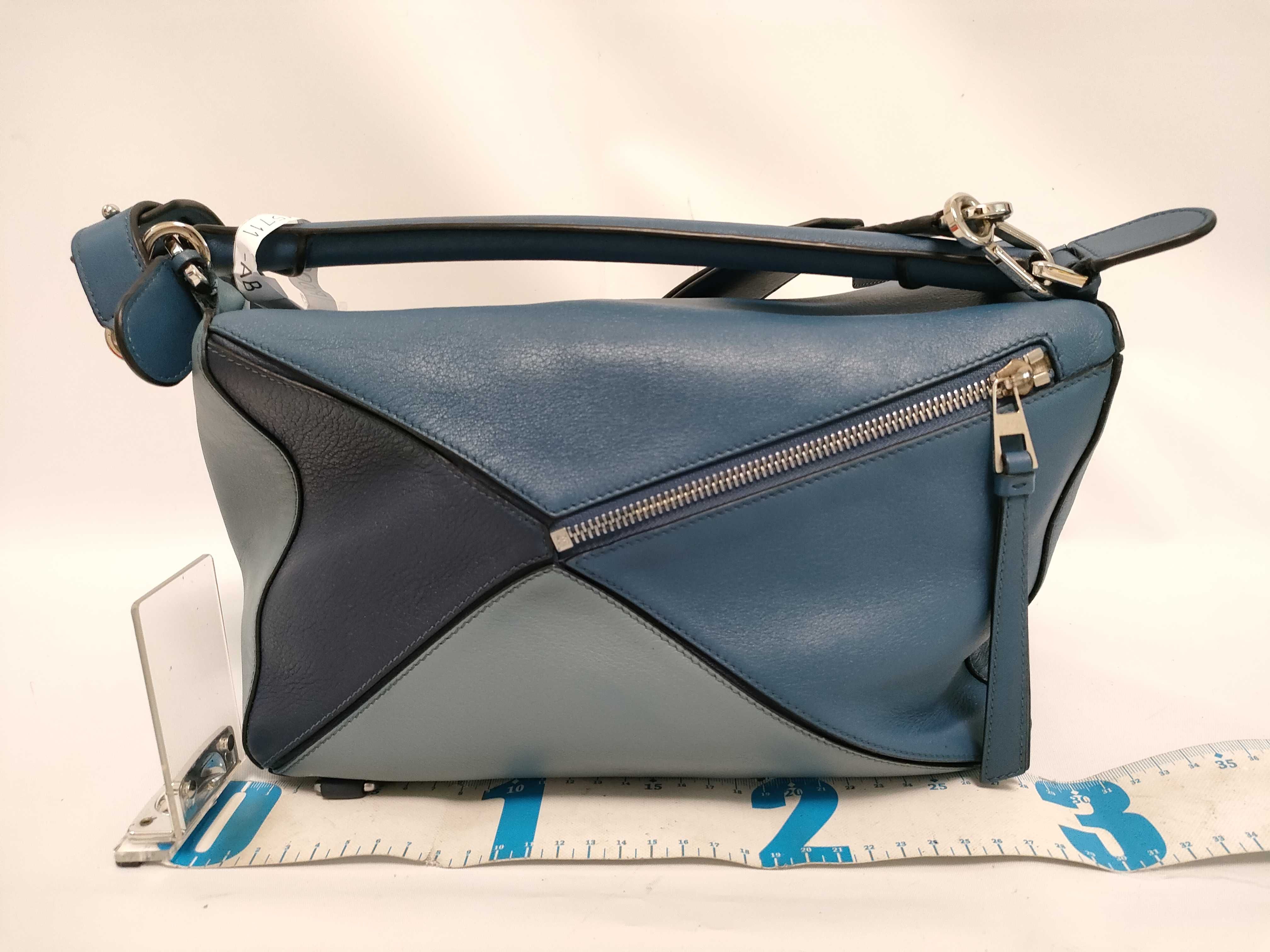 PH- Puzzle Blue Leather Medium Handbag — view 2