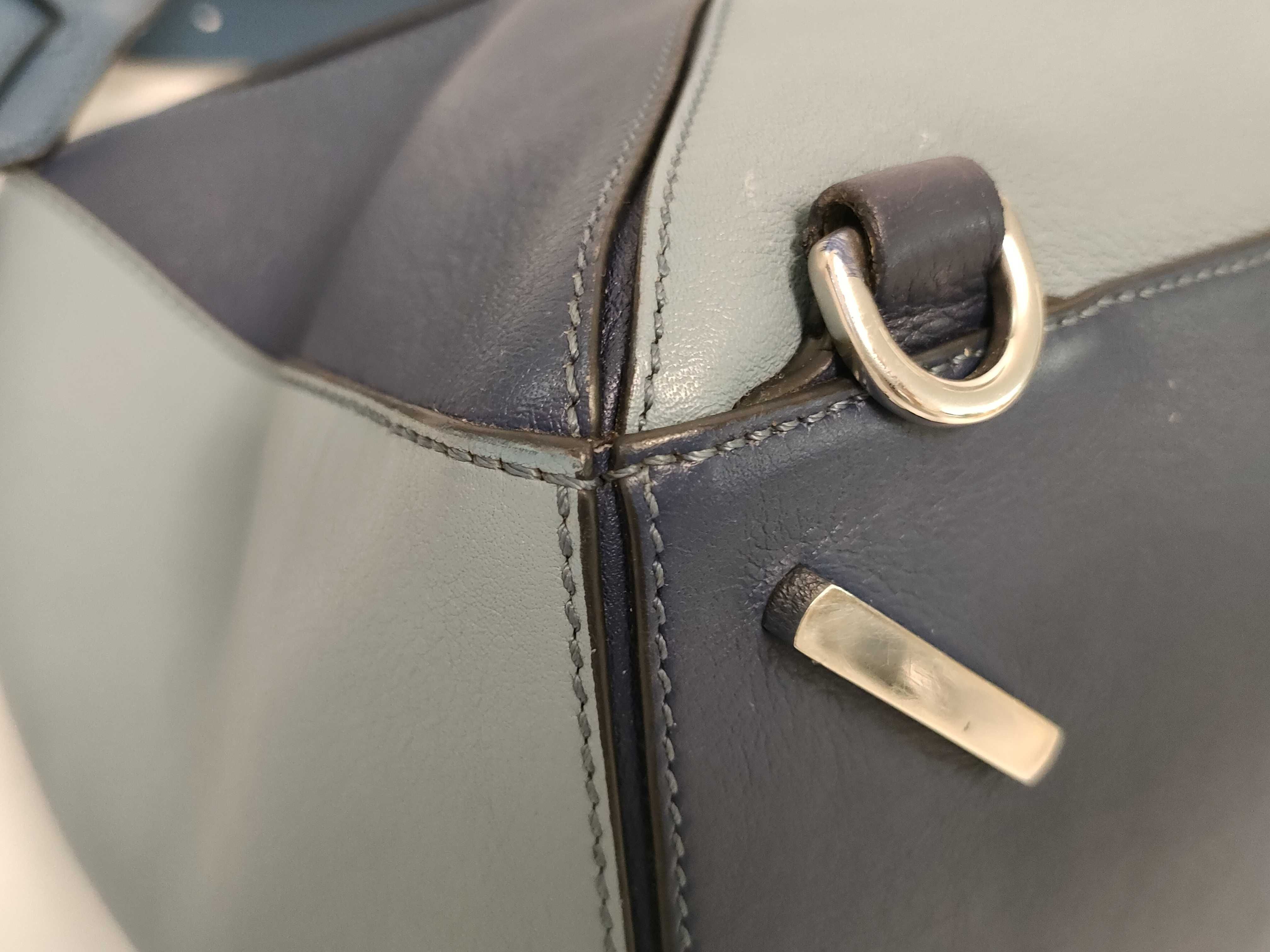PH- Puzzle Blue Leather Medium Handbag — view 4