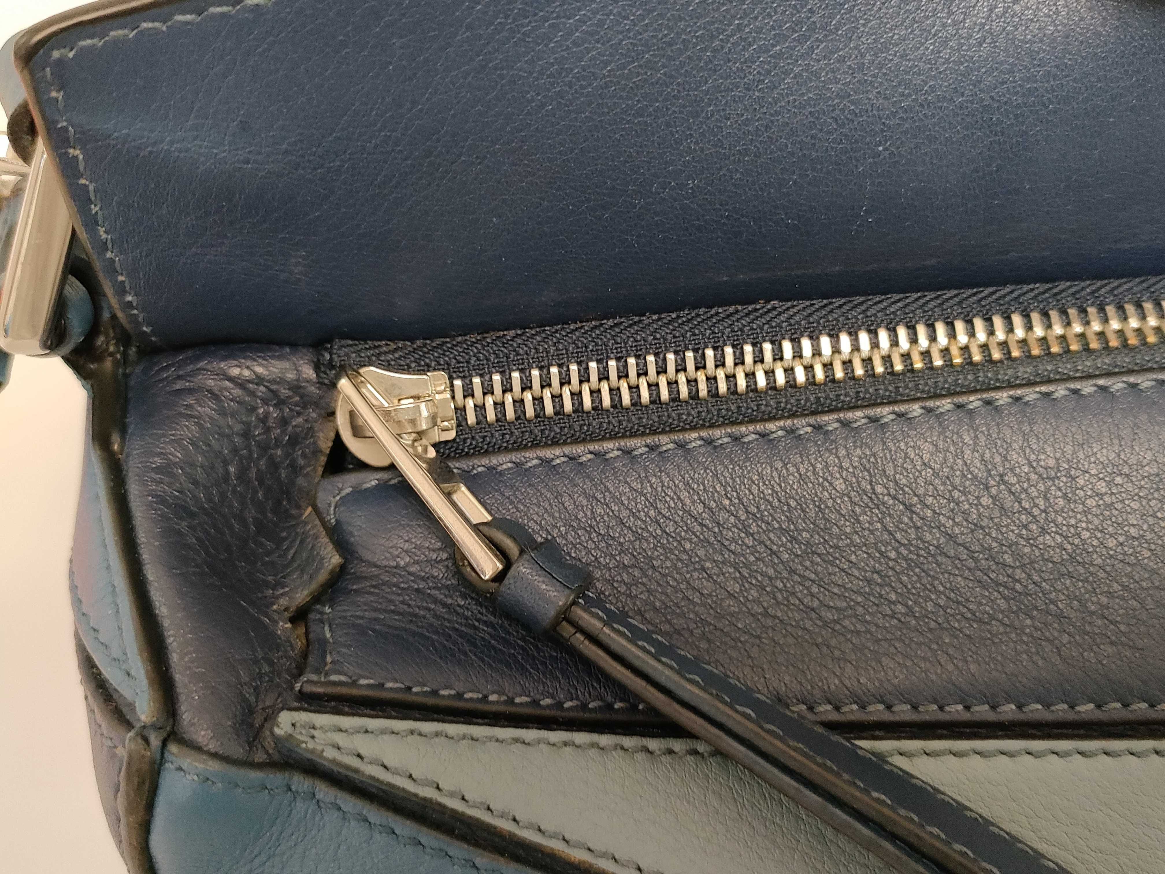 PH- Puzzle Blue Leather Medium Handbag — view 8