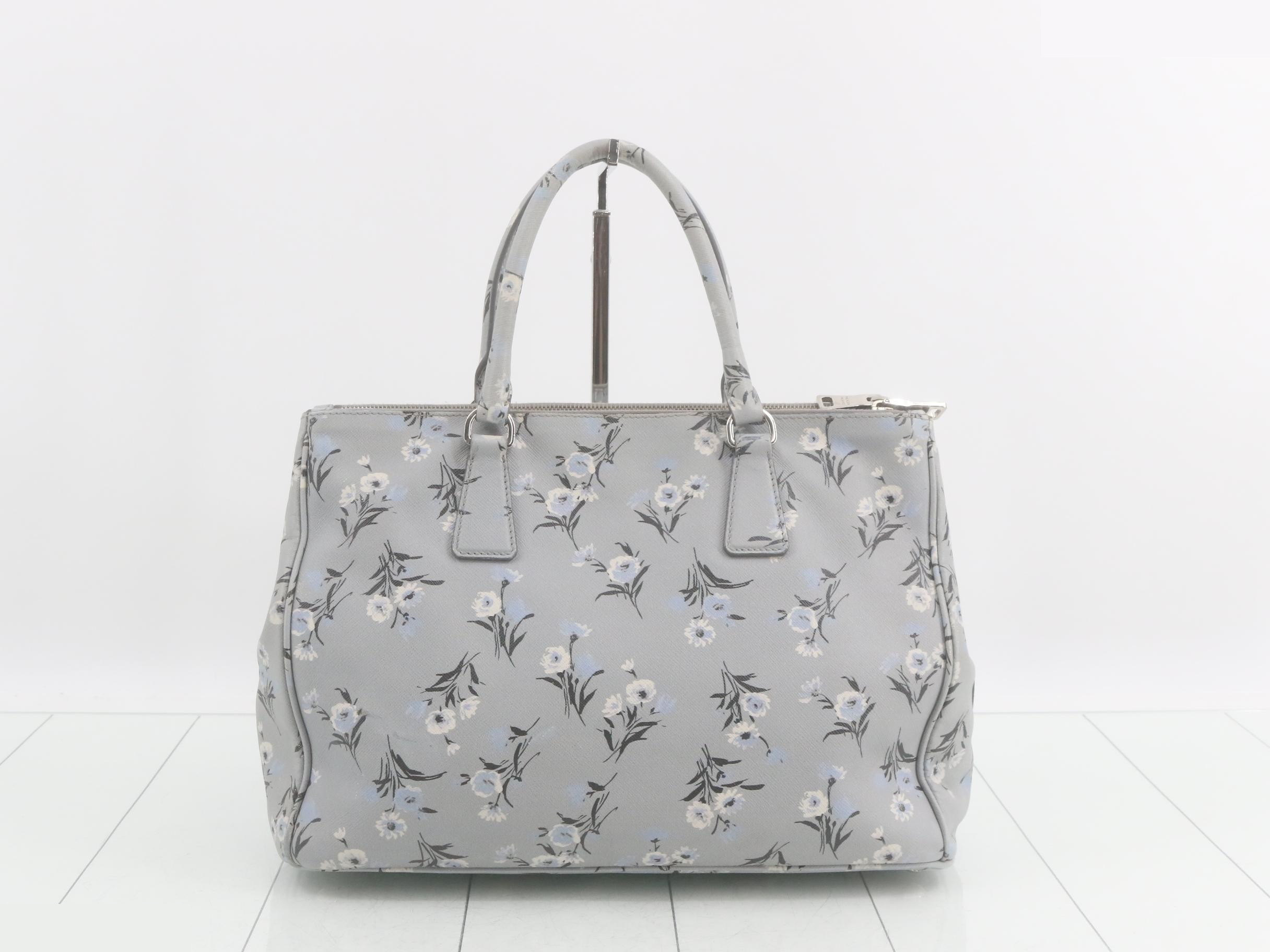 Authentic Prada Galleria shoulder bag for women, gray and blue, crossbody style, floral design. — view 2