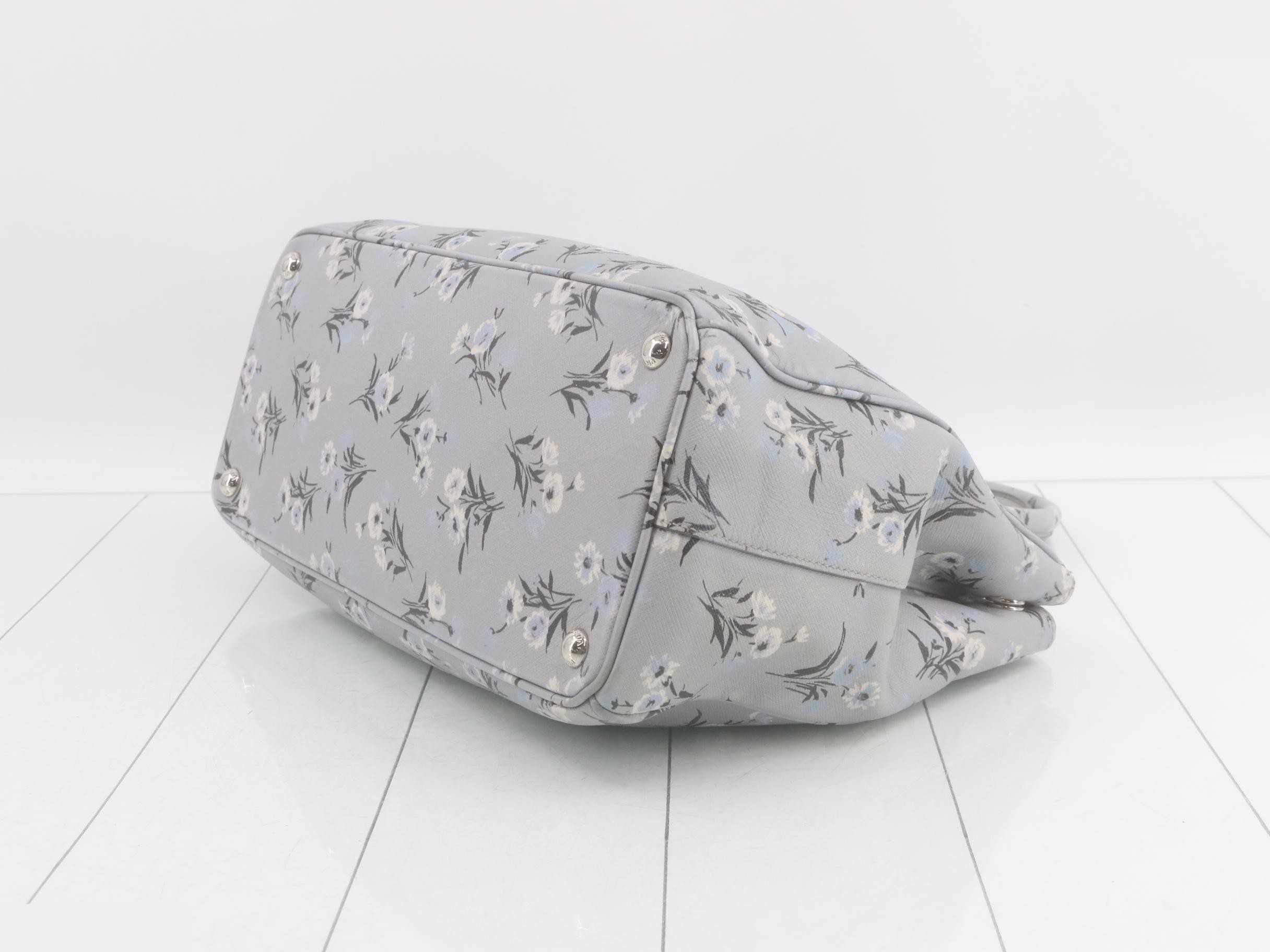 Authentic Prada Galleria shoulder bag for women, gray and blue, crossbody style, floral design. — view 6
