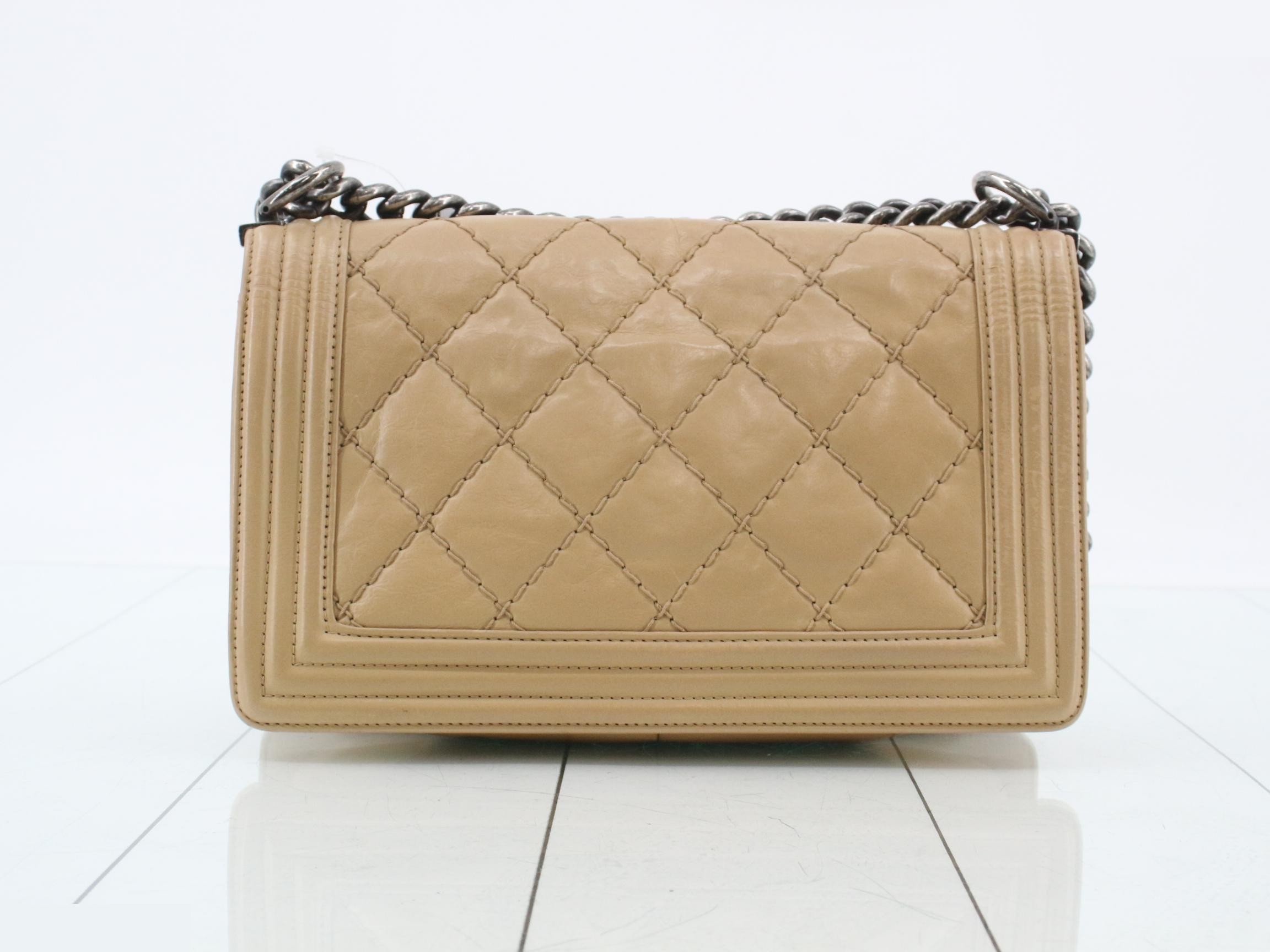 Boy Chanel Leather Chain Shoulder Bag, Beige — view 2