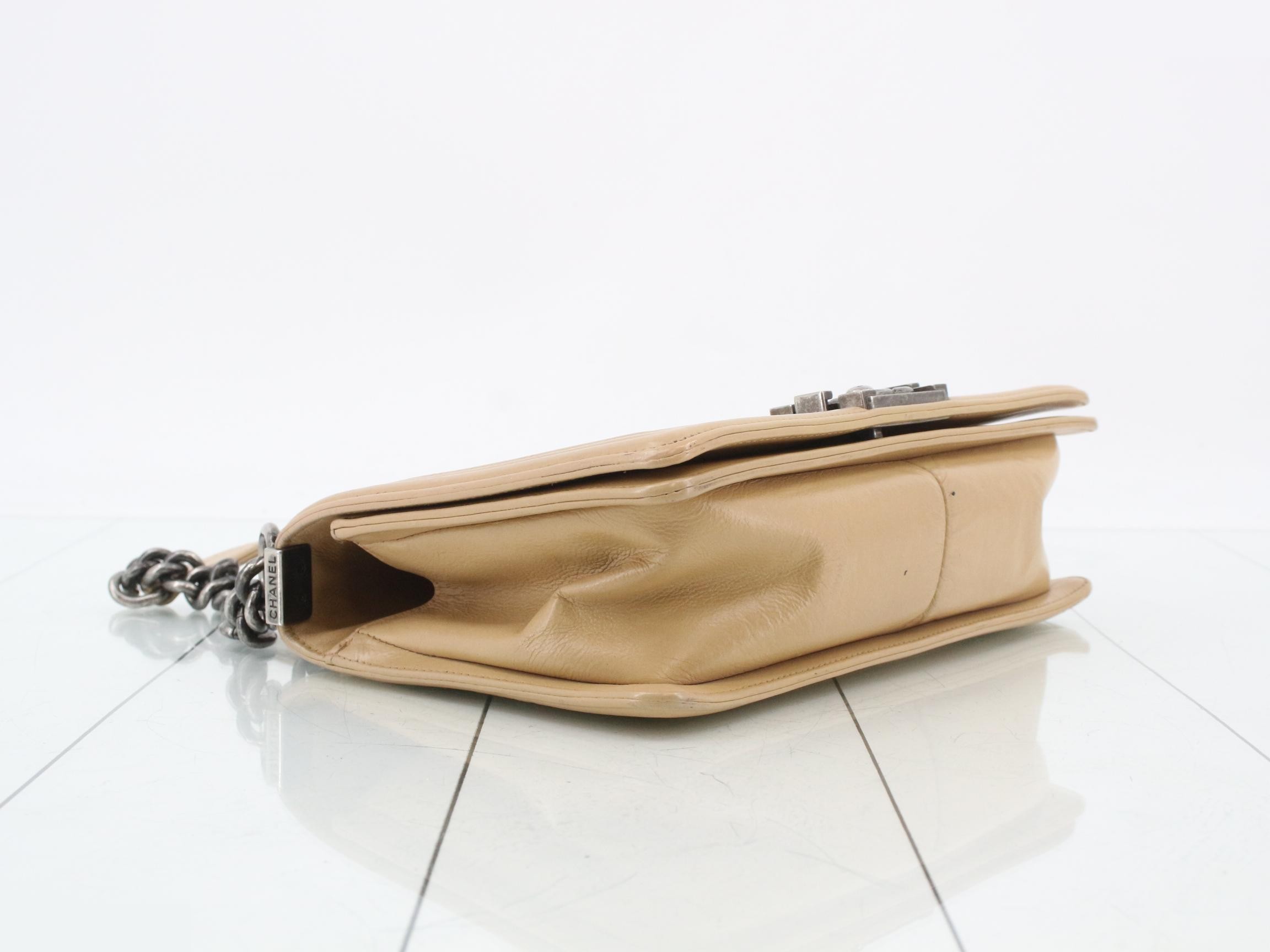 Boy Chanel Leather Chain Shoulder Bag, Beige — view 5