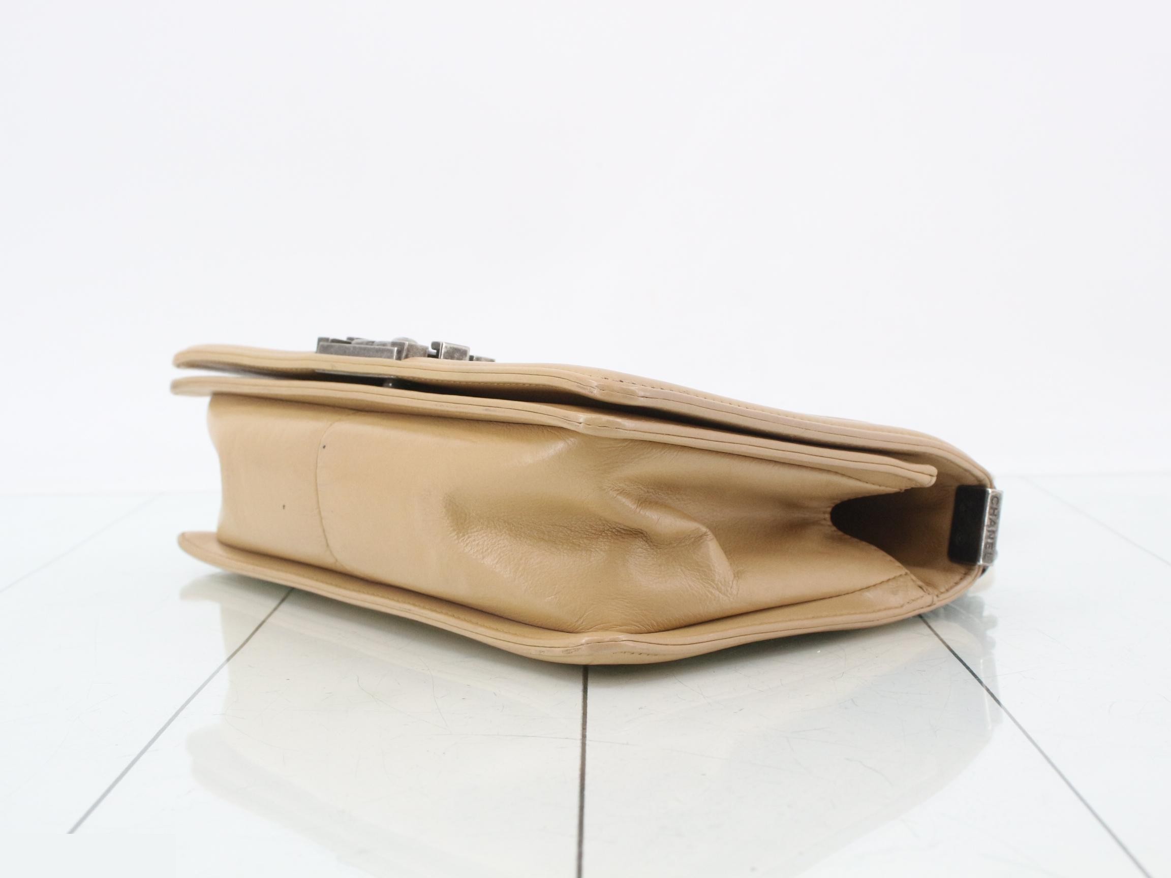 Boy Chanel Leather Chain Shoulder Bag, Beige — view 6