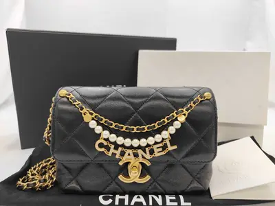 Black Lambskin Matelassé Mini Flap Chain Bag with GP Hardware AS4986