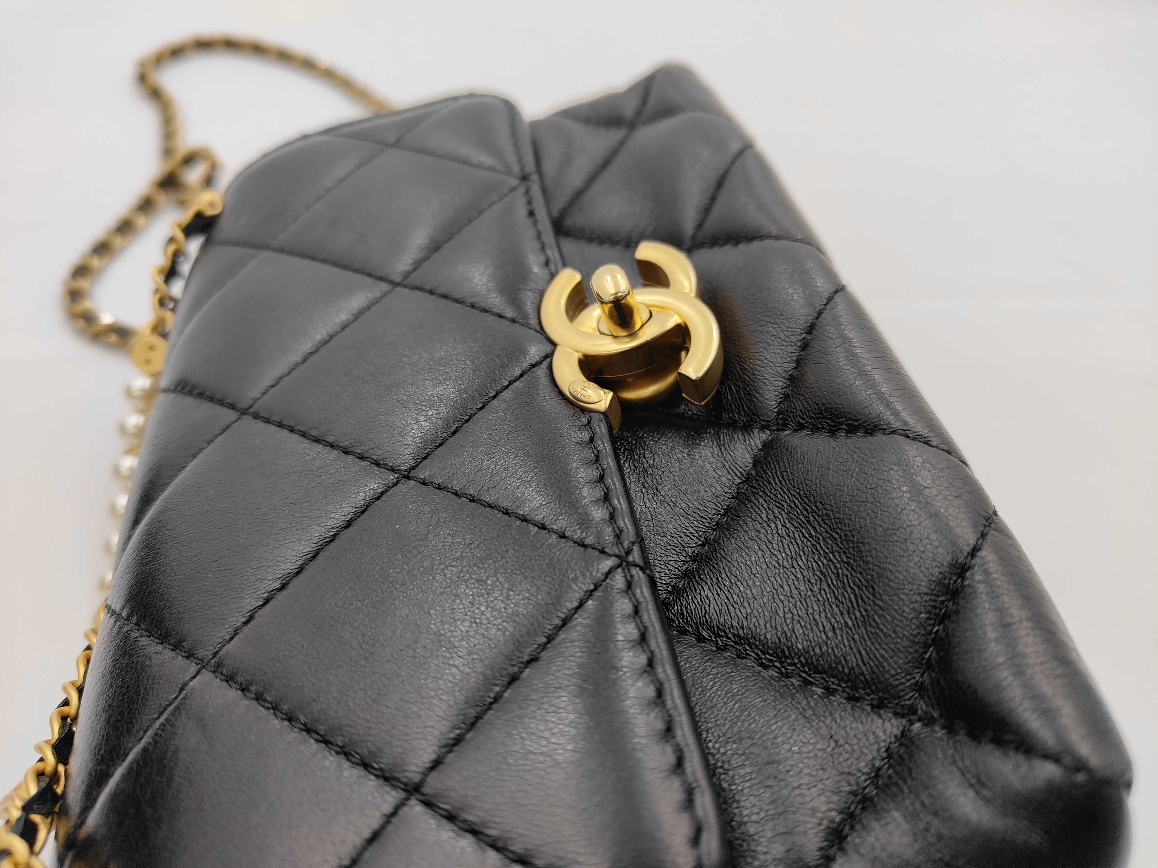 Black Lambskin Matelassé Mini Flap Chain Bag with GP Hardware AS4986 — view 13