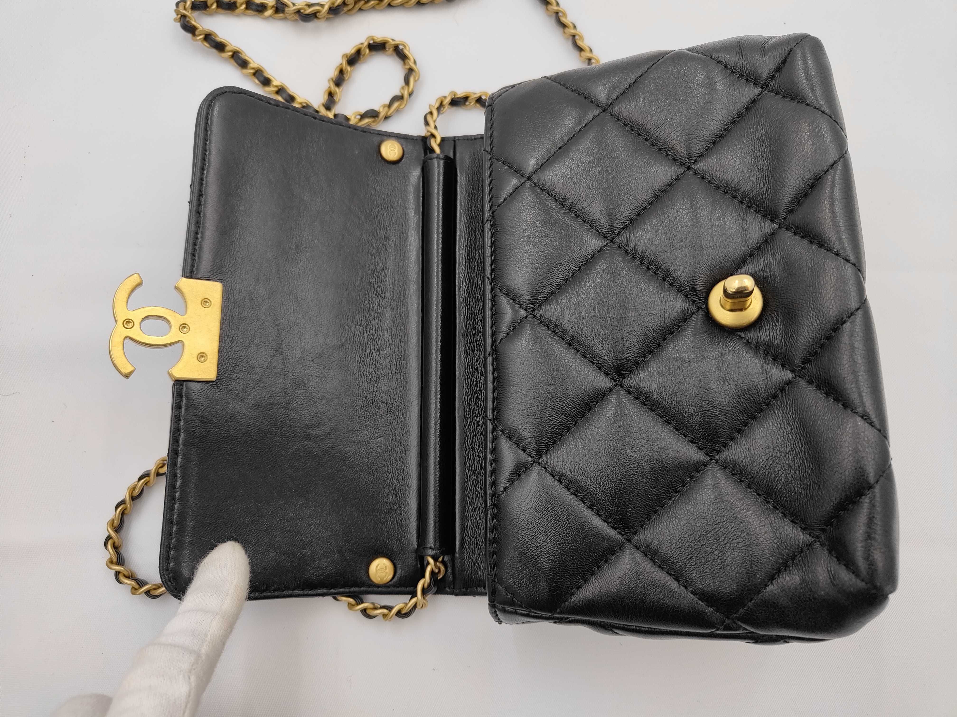 Black Lambskin Matelassé Mini Flap Chain Bag with GP Hardware AS4986 — view 9