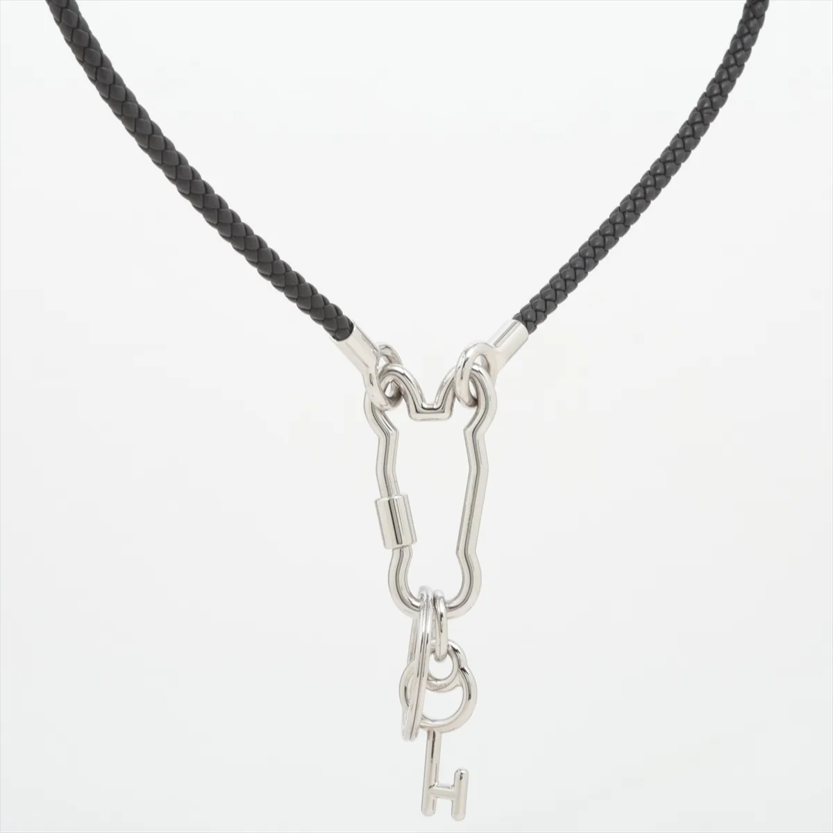 Clé Cheval Muscton Necklace, GP x Leather, Black x Silver. Shows signs of wear including — view 2