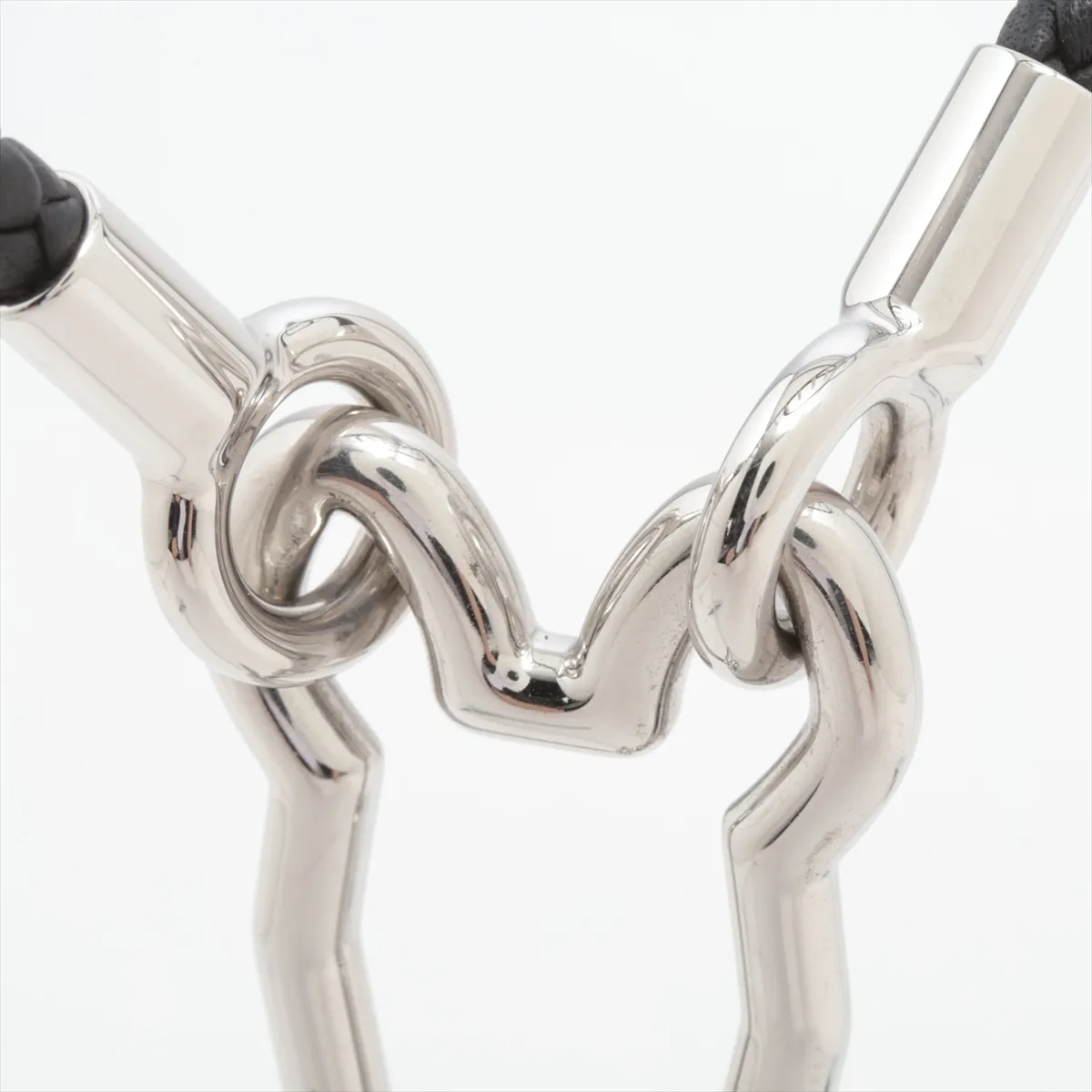 Clé Cheval Muscton Necklace, GP x Leather, Black x Silver. Shows signs of wear including — view 3
