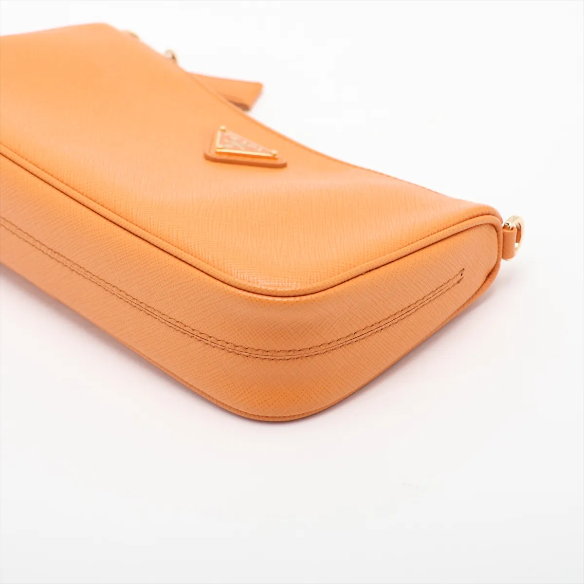 Saffiano Leather Chain Shoulder Bag, Orange, 1BC245 — view 3