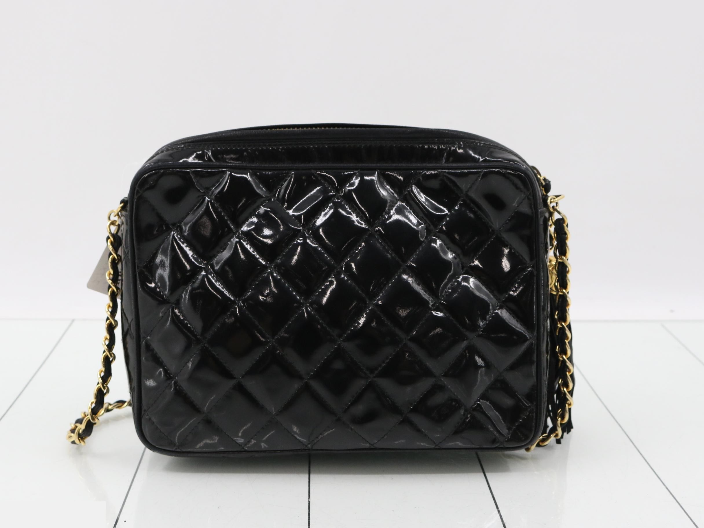 Coco Mark Enamel Chain Shoulder Bag with Fringe — view 2