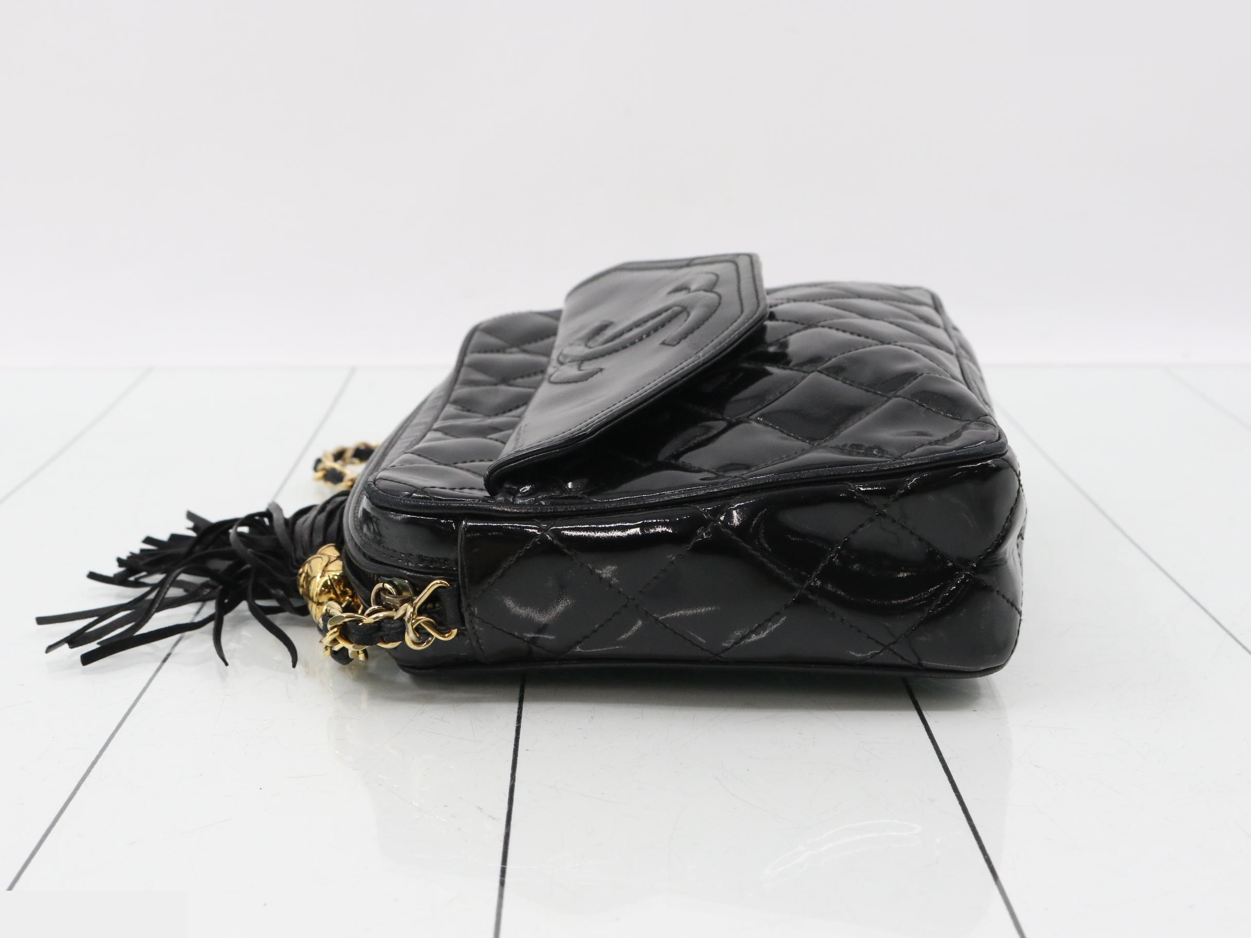 Coco Mark Enamel Chain Shoulder Bag with Fringe — view 4