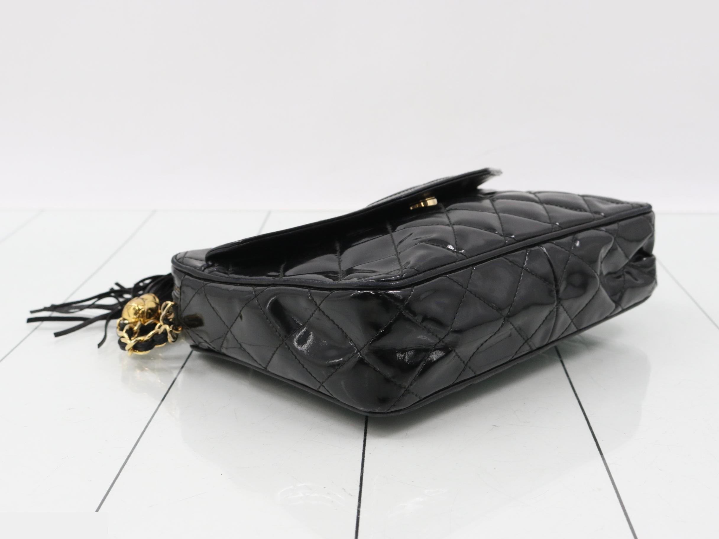 Coco Mark Enamel Chain Shoulder Bag with Fringe — view 5