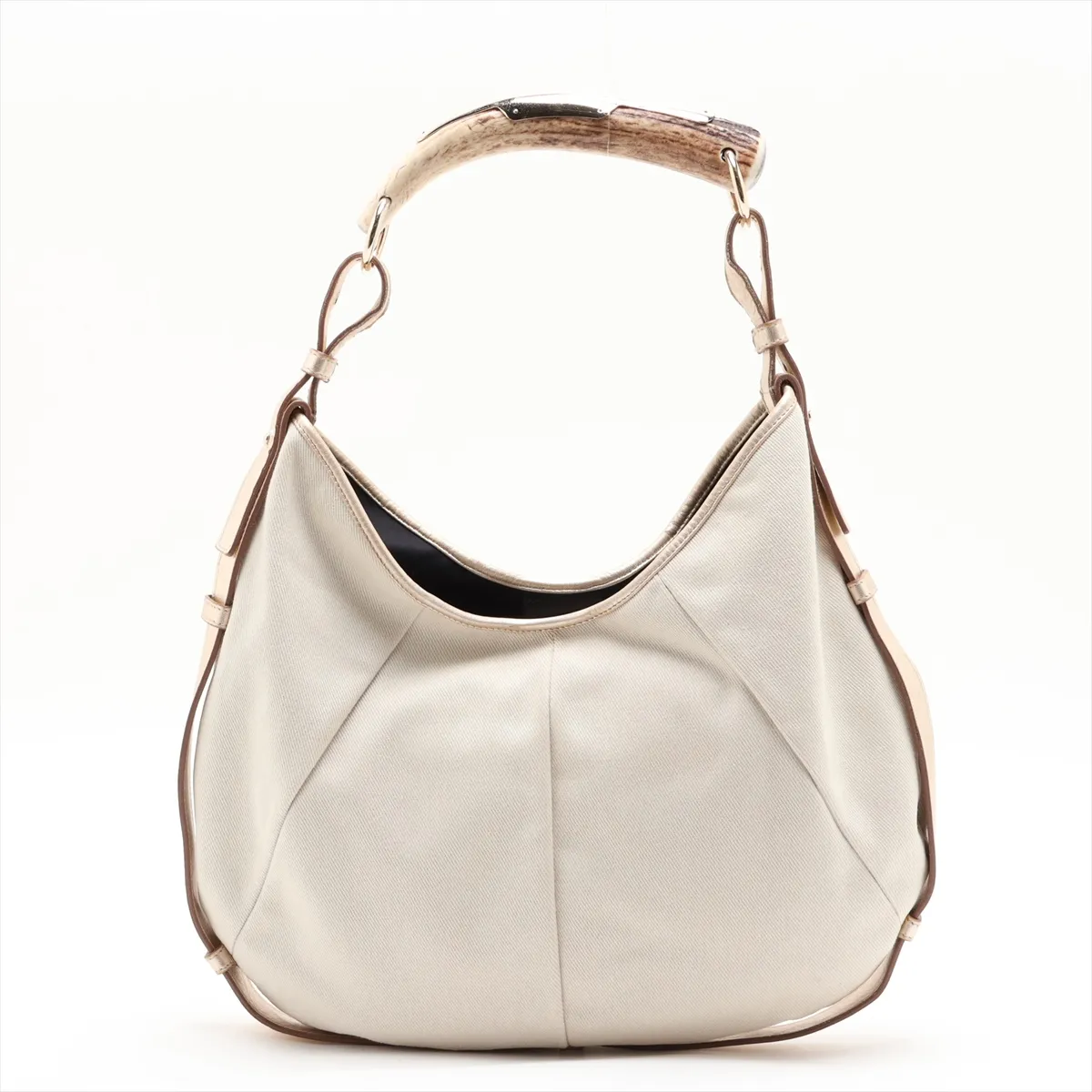Mombasa Canvas x Leather Shoulder Bag, Beige x Gold, 135202 — view 2