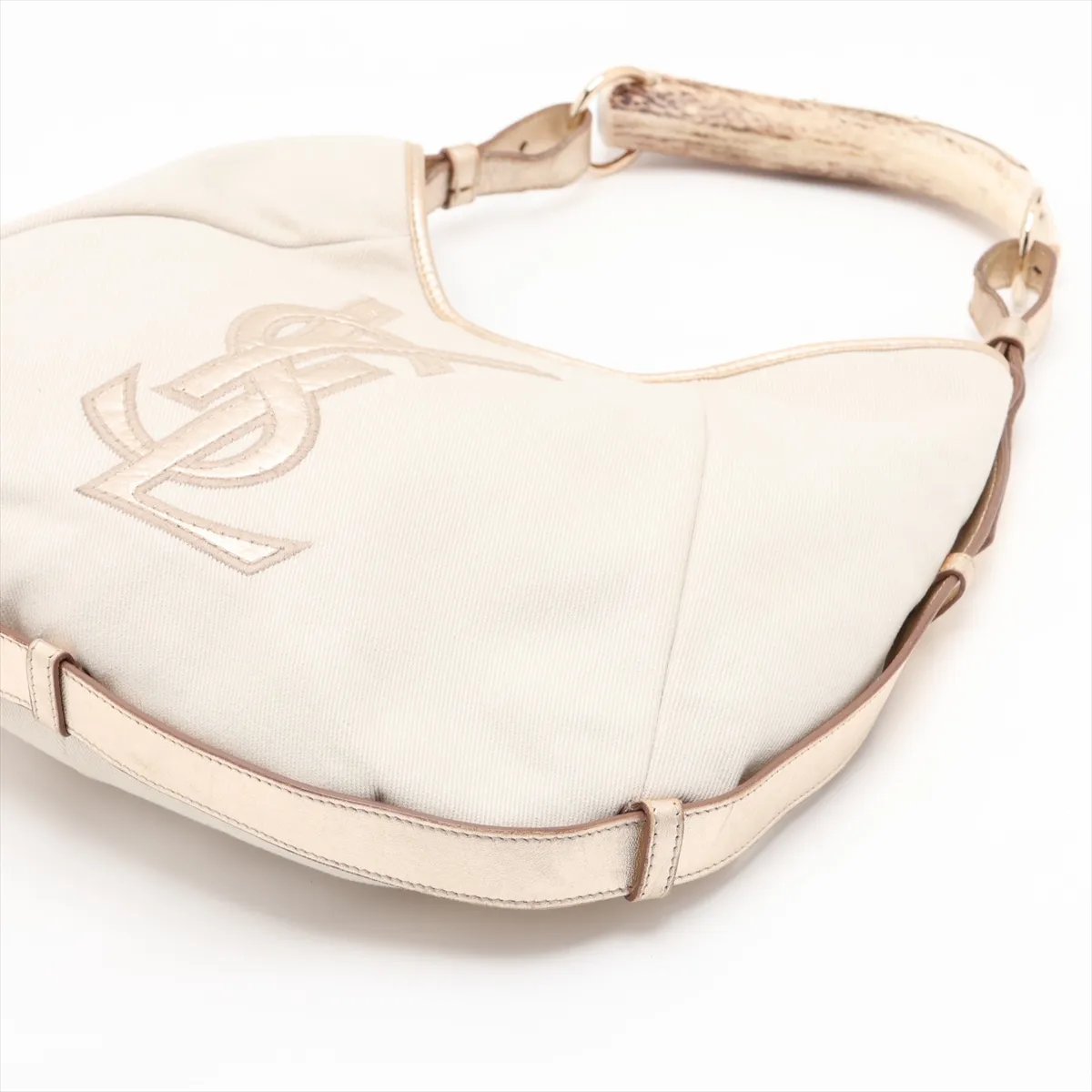 Mombasa Canvas x Leather Shoulder Bag, Beige x Gold, 135202 — view 3