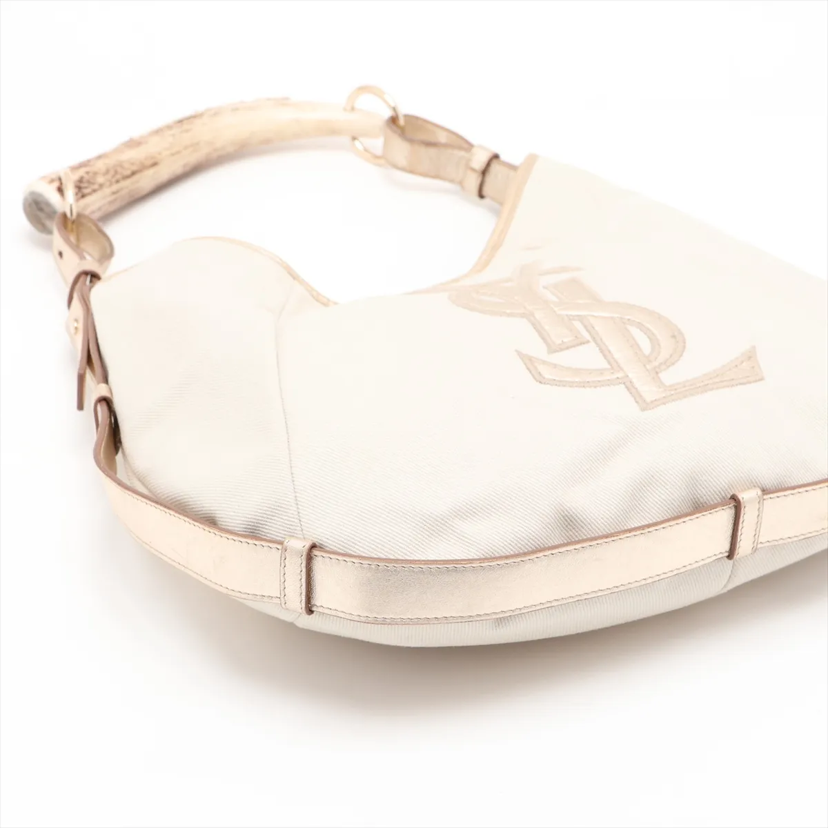 Mombasa Canvas x Leather Shoulder Bag, Beige x Gold, 135202 — view 4