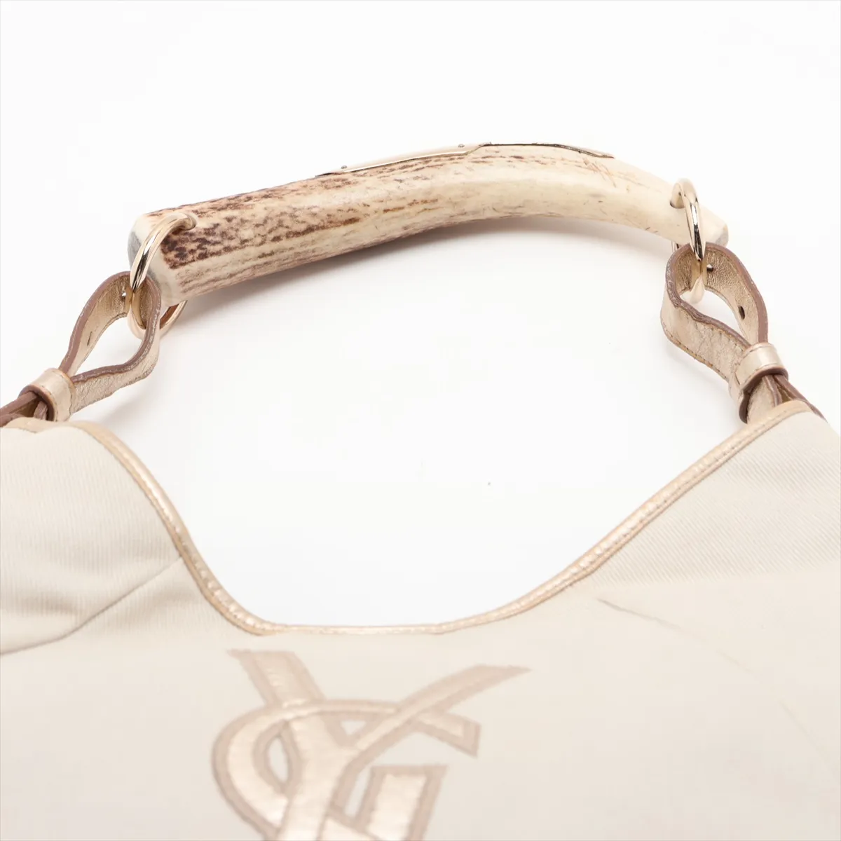Mombasa Canvas x Leather Shoulder Bag, Beige x Gold, 135202 — view 6