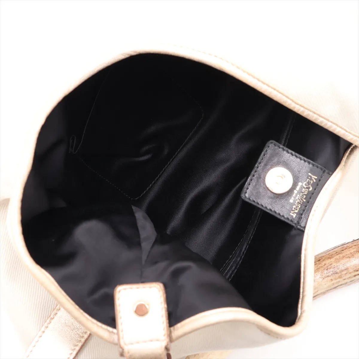 Mombasa Canvas x Leather Shoulder Bag, Beige x Gold, 135202 — view 7