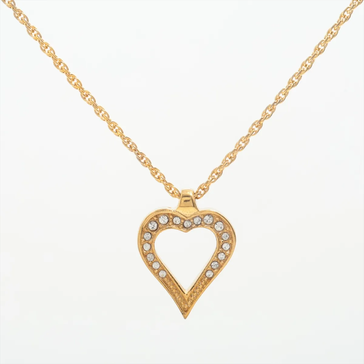 Heart Necklace, GP x Rhinestone, Gold,