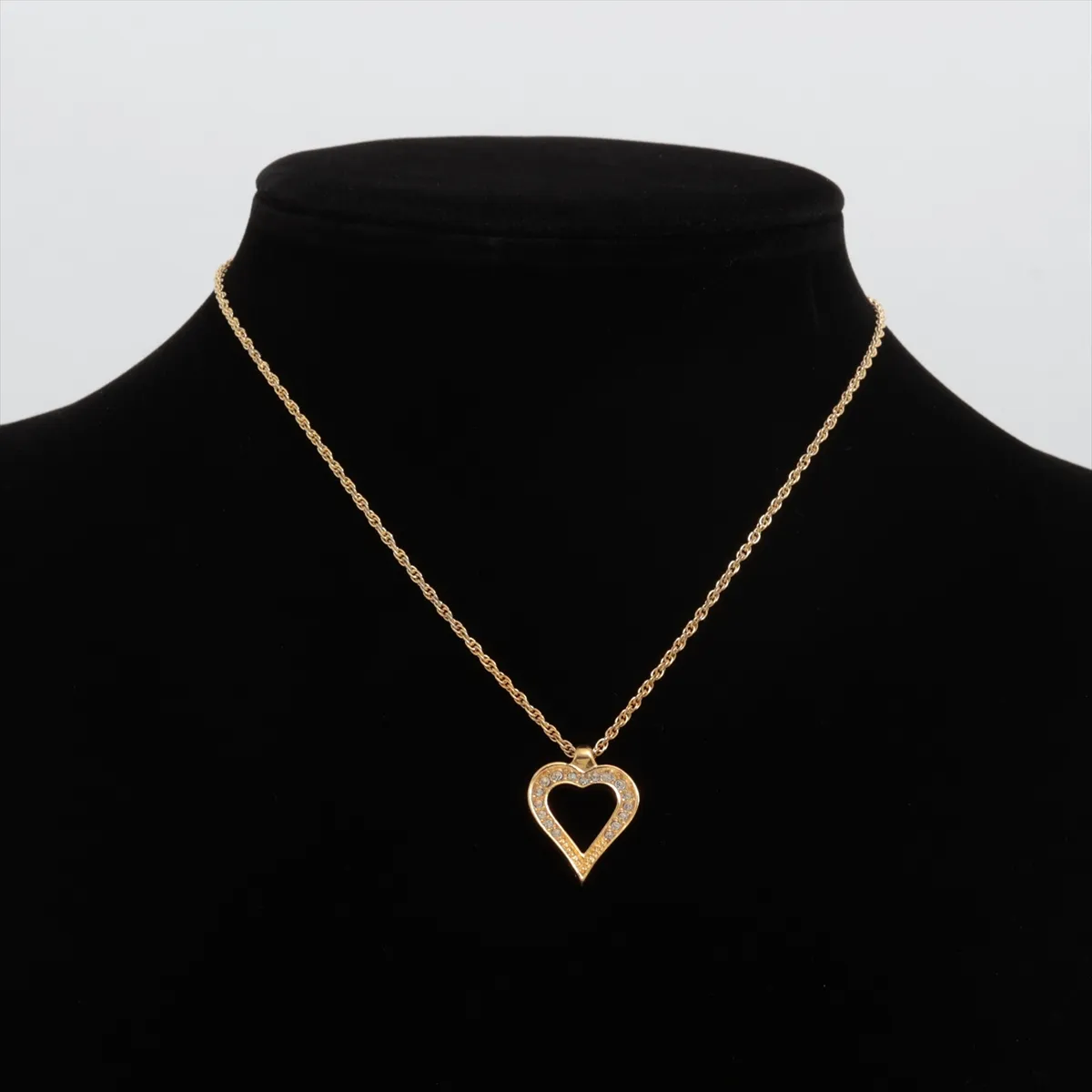 Heart Necklace, GP x Rhinestone, Gold, — view 5