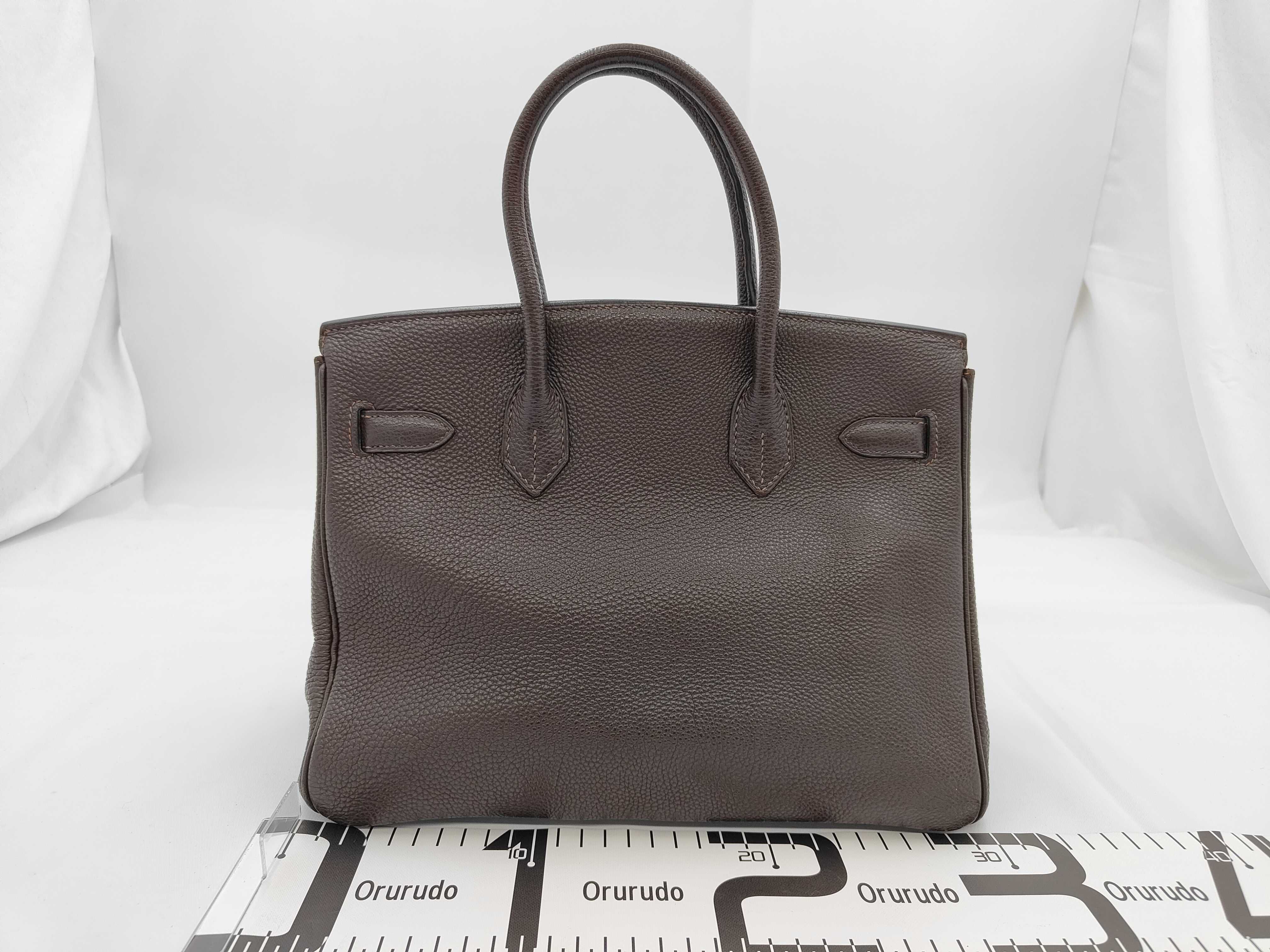 Birkin 30 J Togo leather, silver hardware, dark brown handbag — view 2