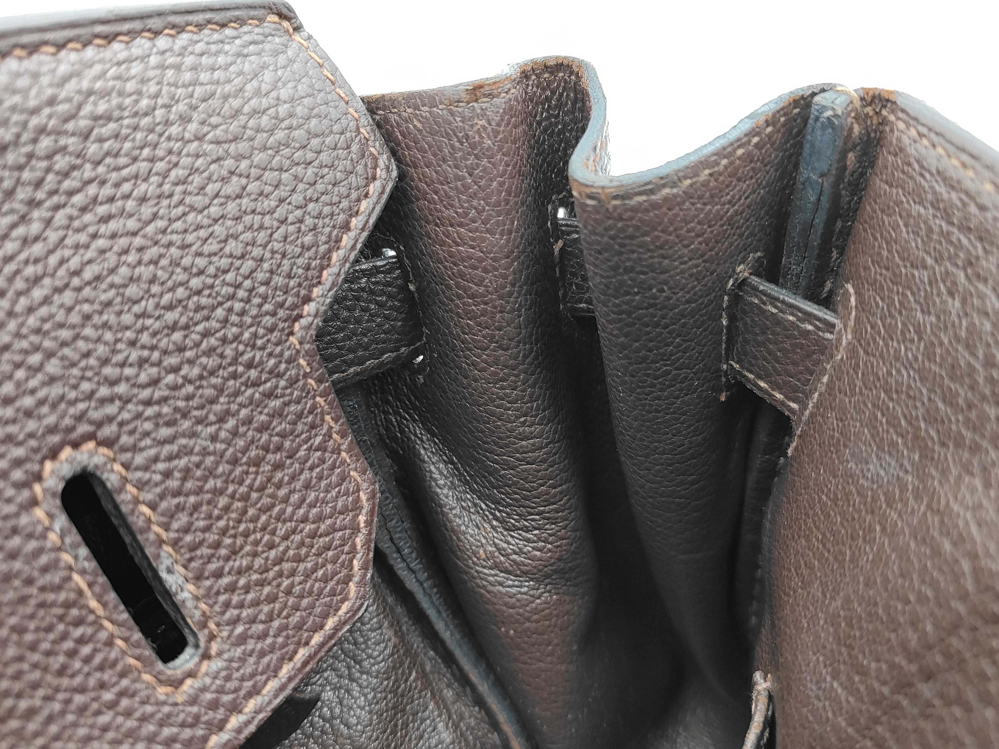 Birkin 30 J Togo leather, silver hardware, dark brown handbag — view 12
