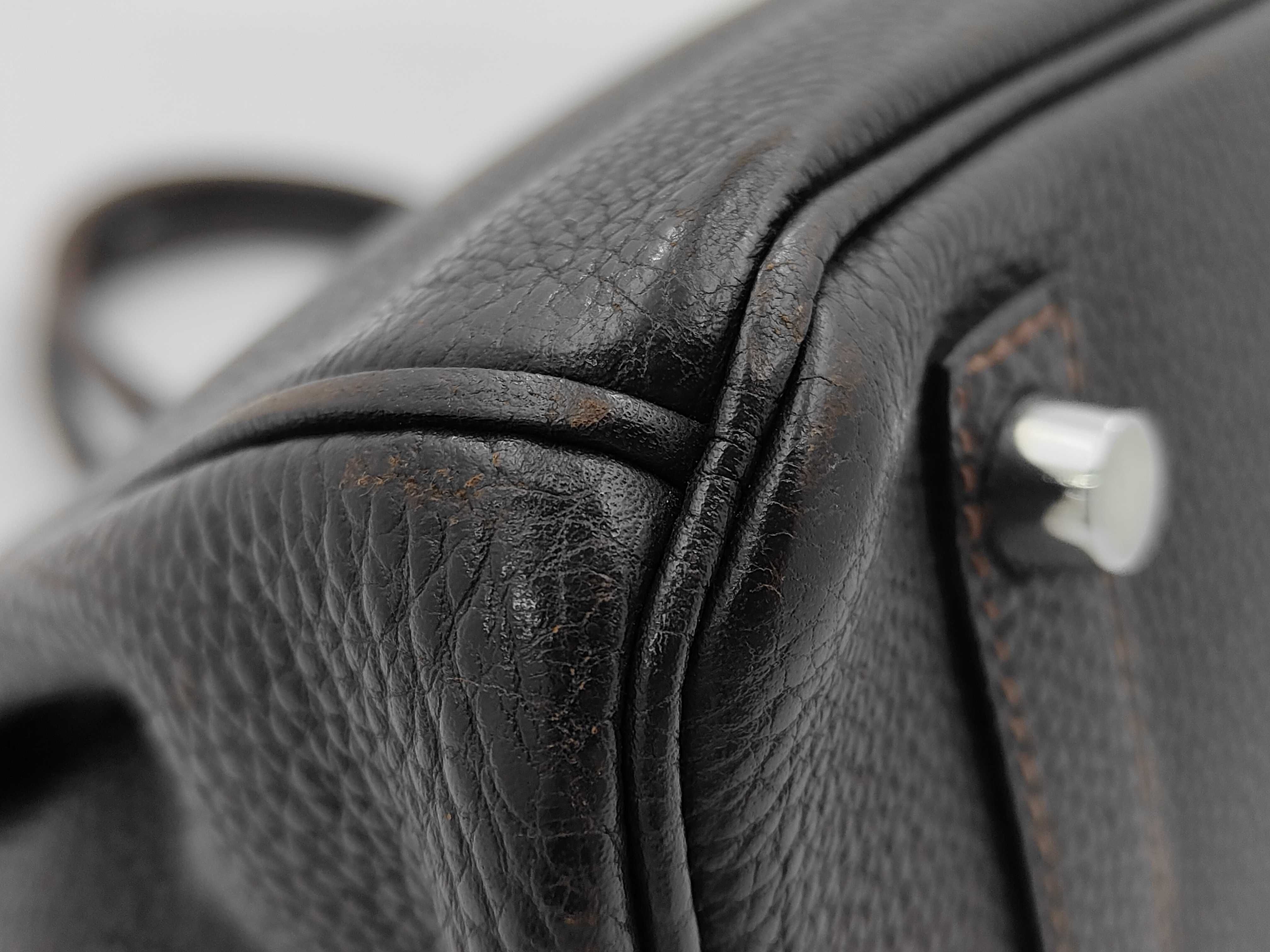 Birkin 30 J Togo leather, silver hardware, dark brown handbag — view 6