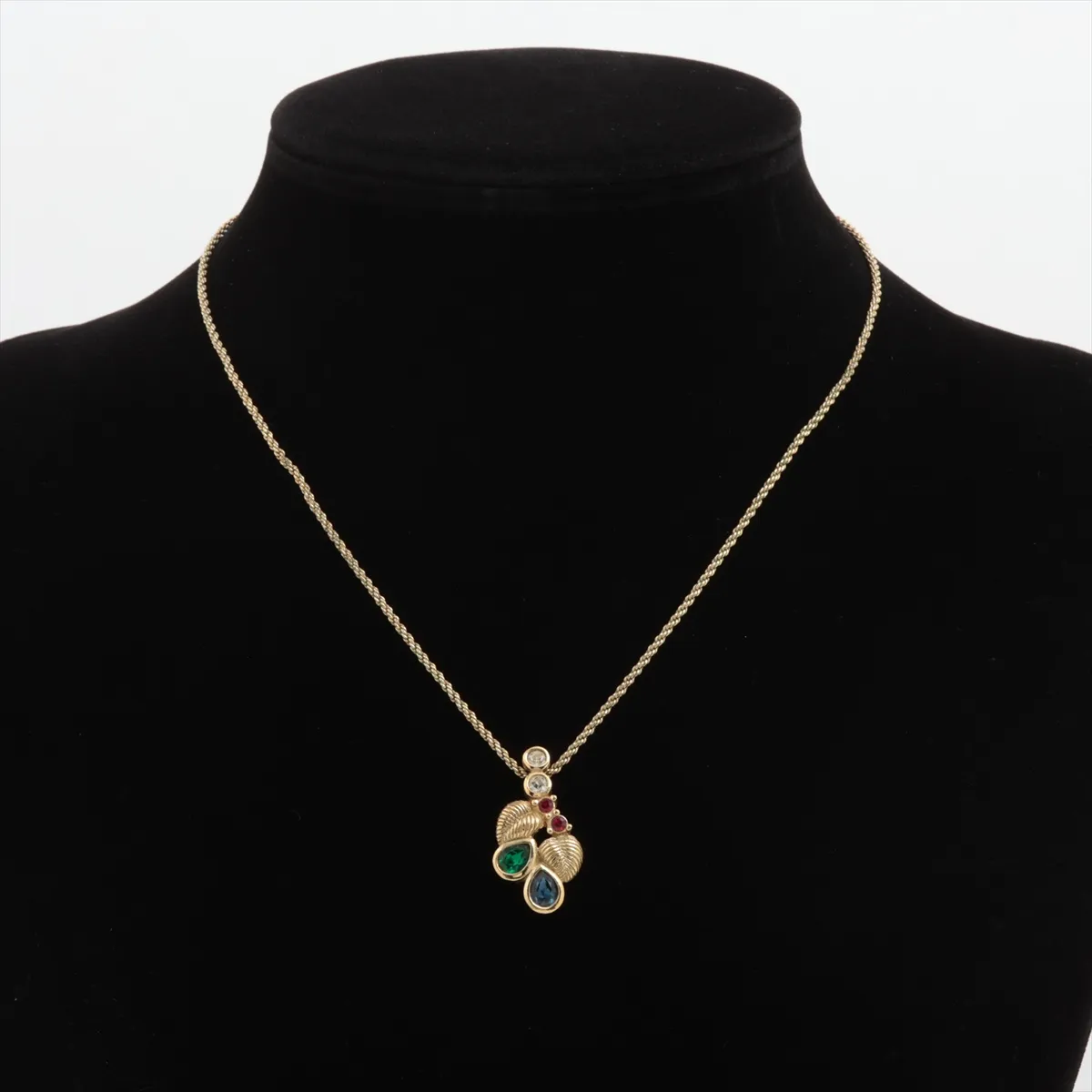 Leaf Necklace, GP x Rhinestone, Gold x Multicolor, — view 5