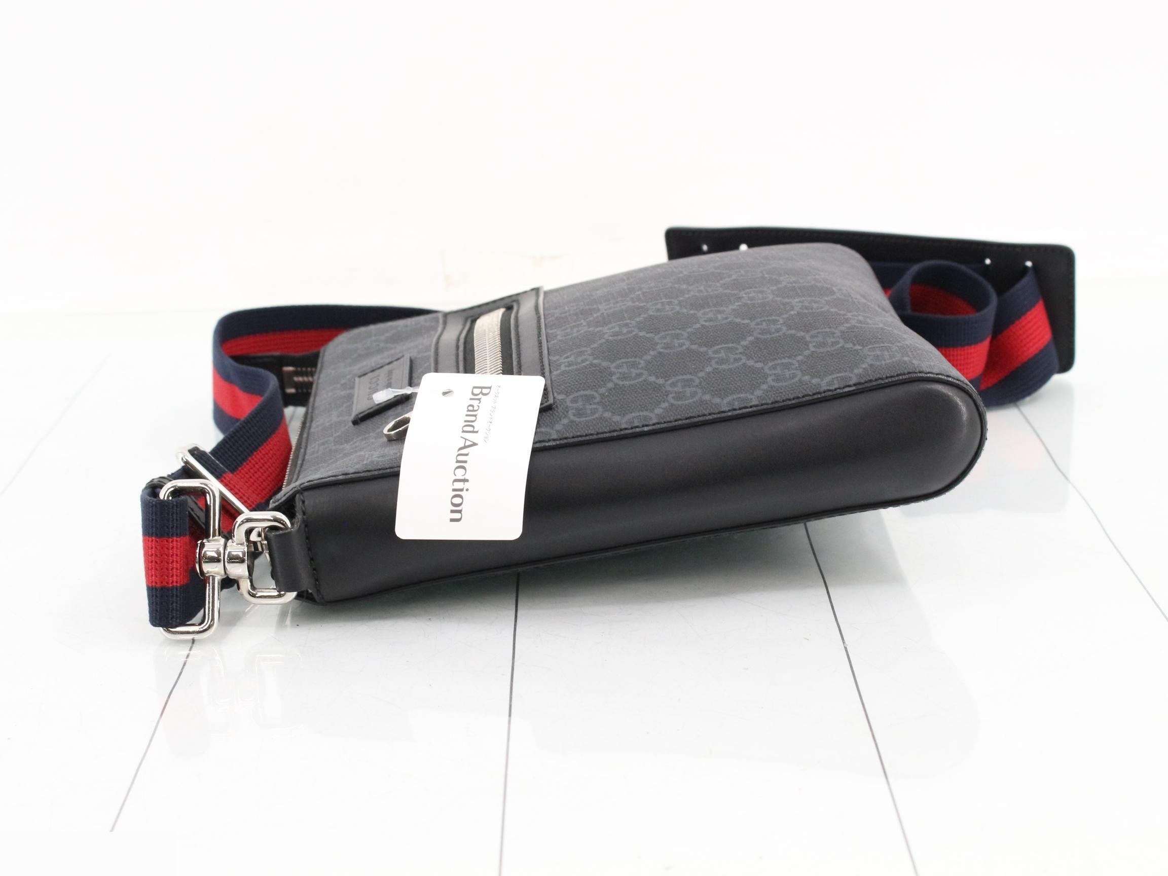 PVC GG Supreme Sherry Shoulder Bag, Black/Red, Silver Hardware — view 4