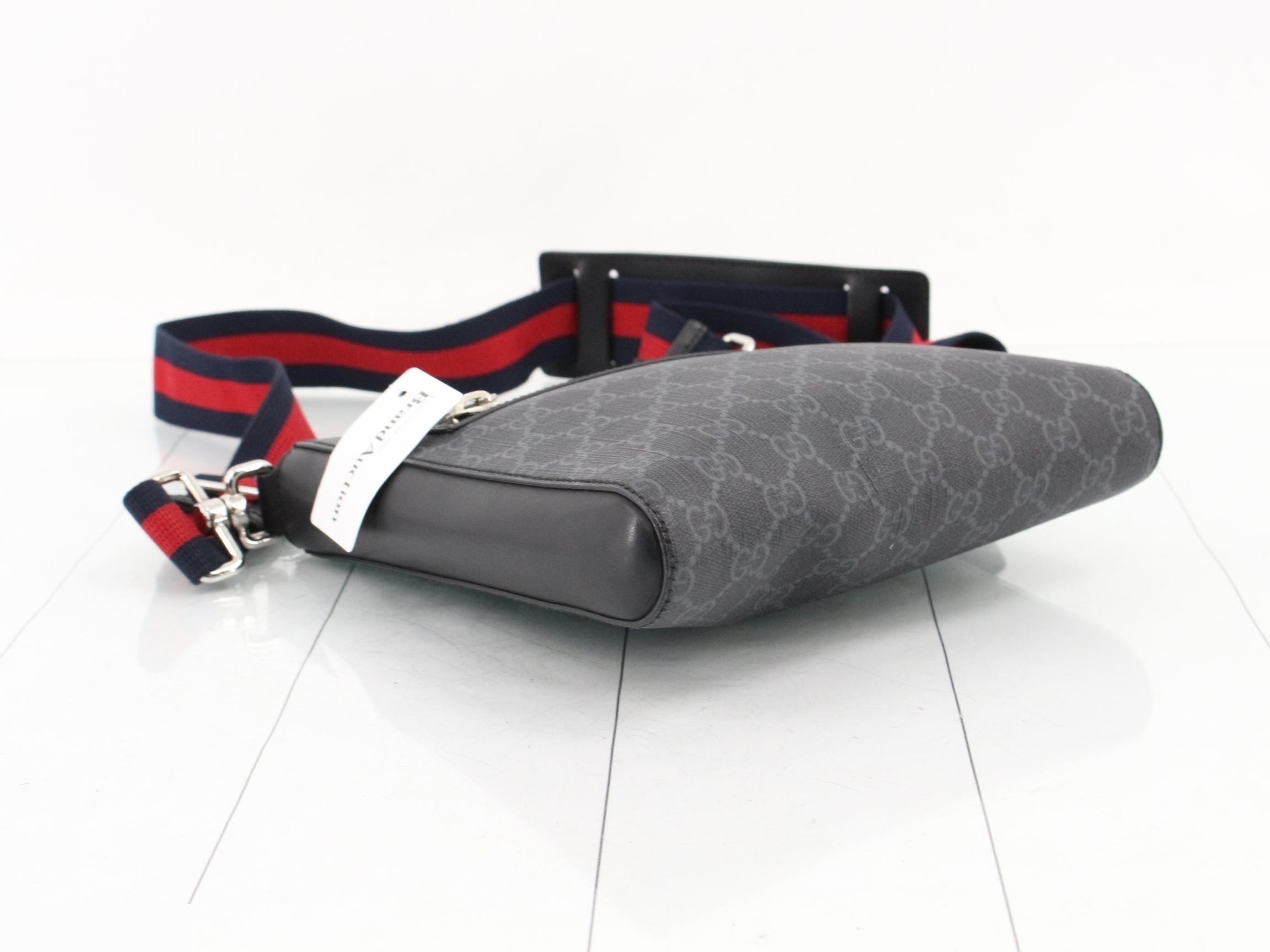 PVC GG Supreme Sherry Shoulder Bag, Black/Red, Silver Hardware — view 5