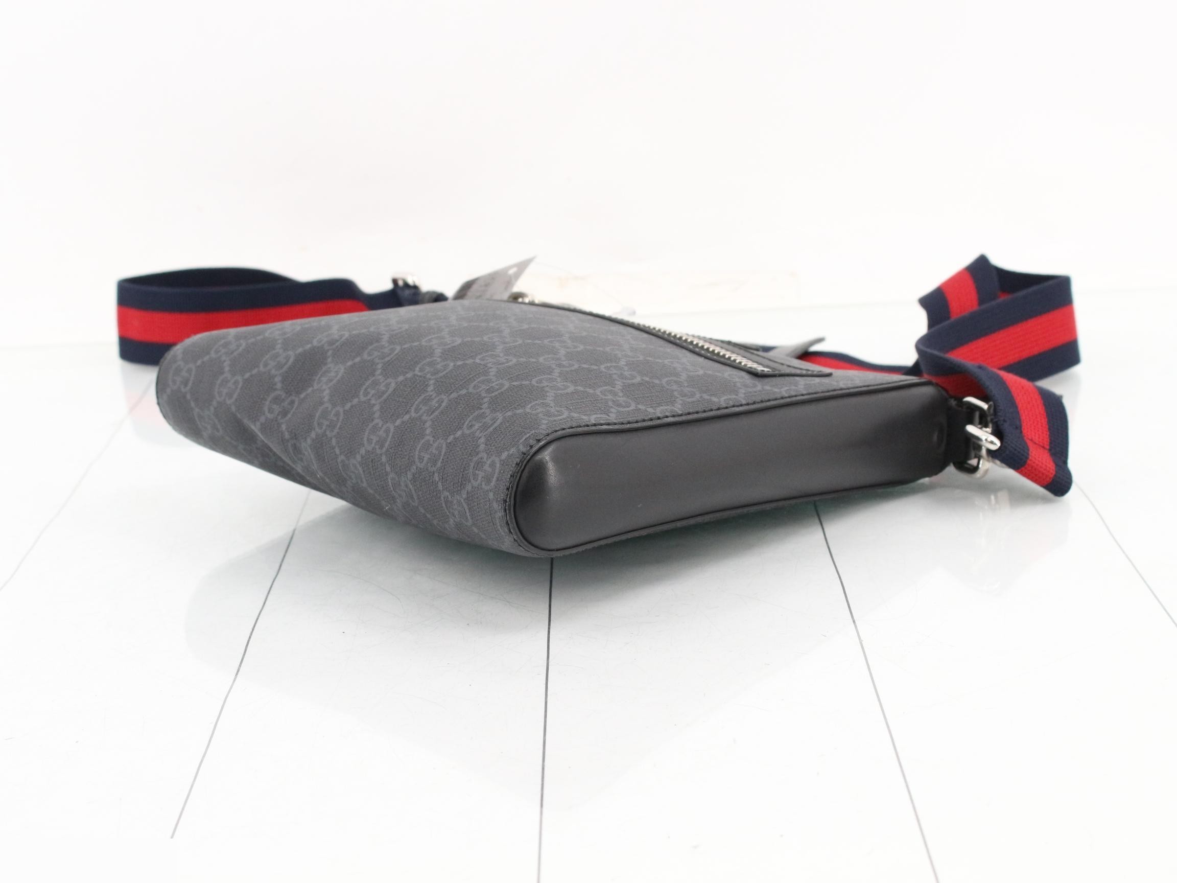 PVC GG Supreme Sherry Shoulder Bag, Black/Red, Silver Hardware — view 6