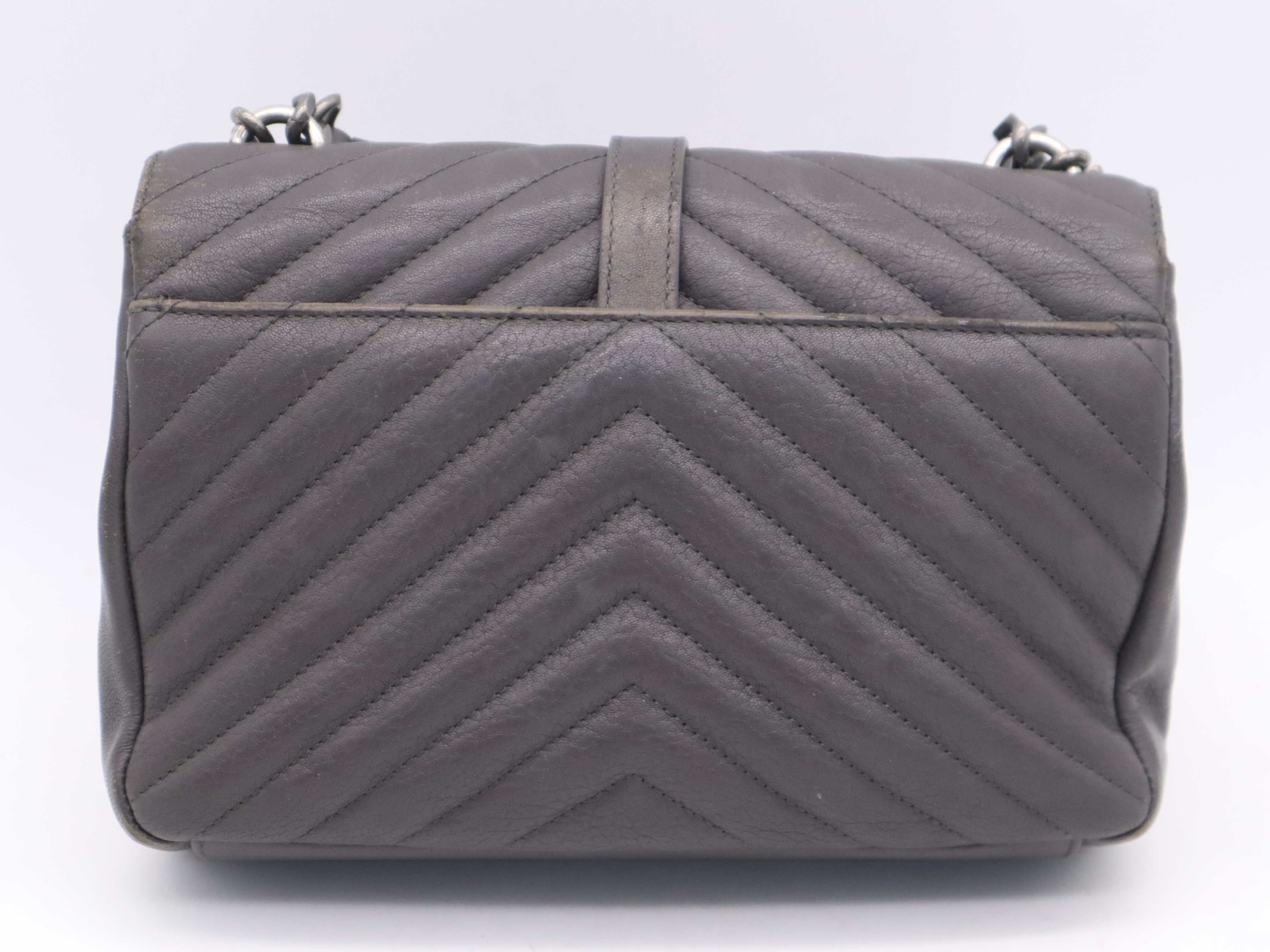 Leather College 2-Way Chain Shoulder Bag, Grey, Silver Hardware, with Strap and Dust Bag. — view 2