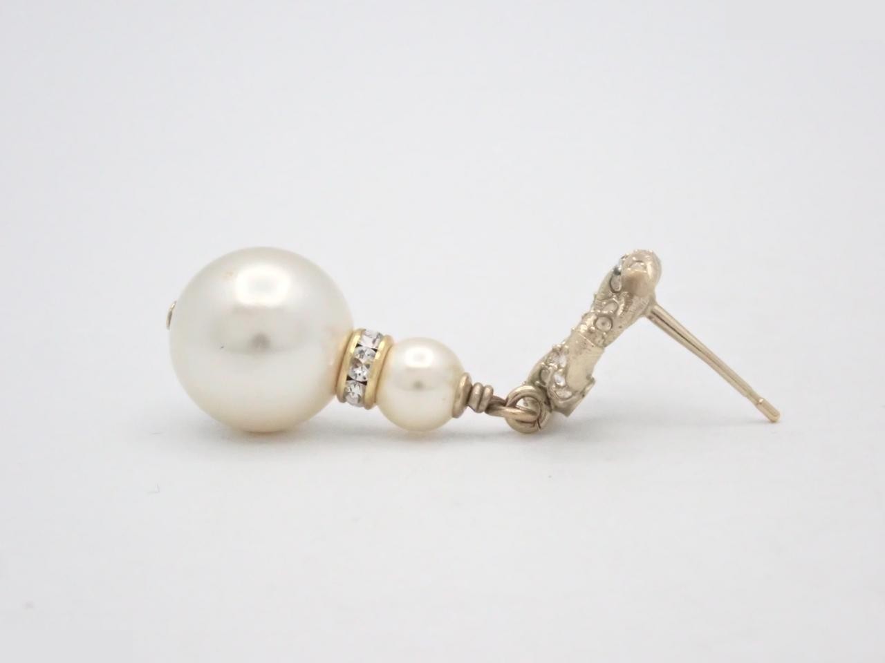 earring, faux pearl, rhinestone, B18B, one earring only. — view 3