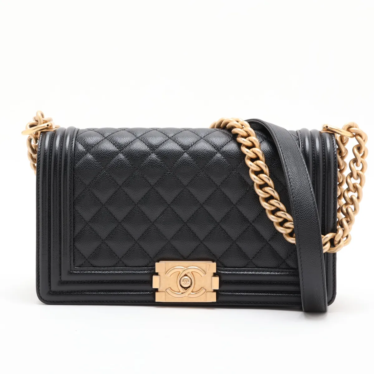 Boy Chanel 25 Caviar Skin Chain Shoulder Bag, Black with Gold Hardware, 28741316 (Serial Number 28, A67086)