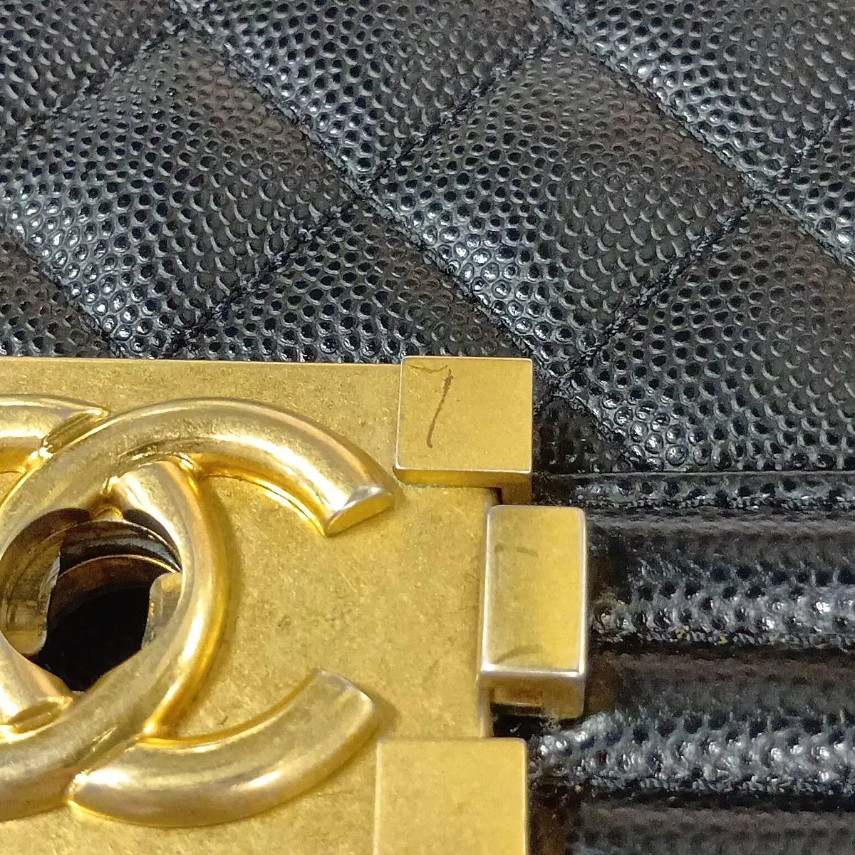 Boy Chanel 25 Caviar Skin Chain Shoulder Bag, Black with Gold Hardware, 28741316 (Serial Number 28, A67086) — view 11