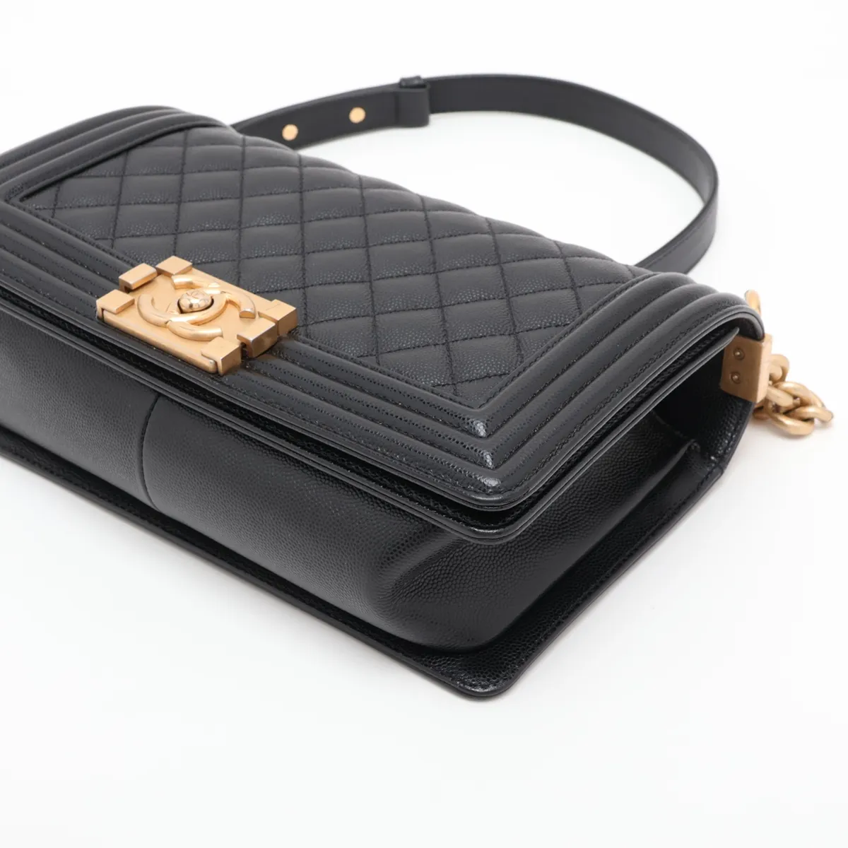 Boy Chanel 25 Caviar Skin Chain Shoulder Bag, Black with Gold Hardware, 28741316 (Serial Number 28, A67086) — view 3