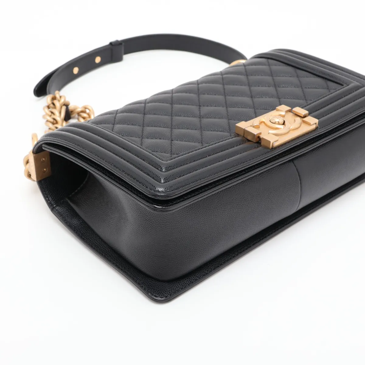 Boy Chanel 25 Caviar Skin Chain Shoulder Bag, Black with Gold Hardware, 28741316 (Serial Number 28, A67086) — view 4