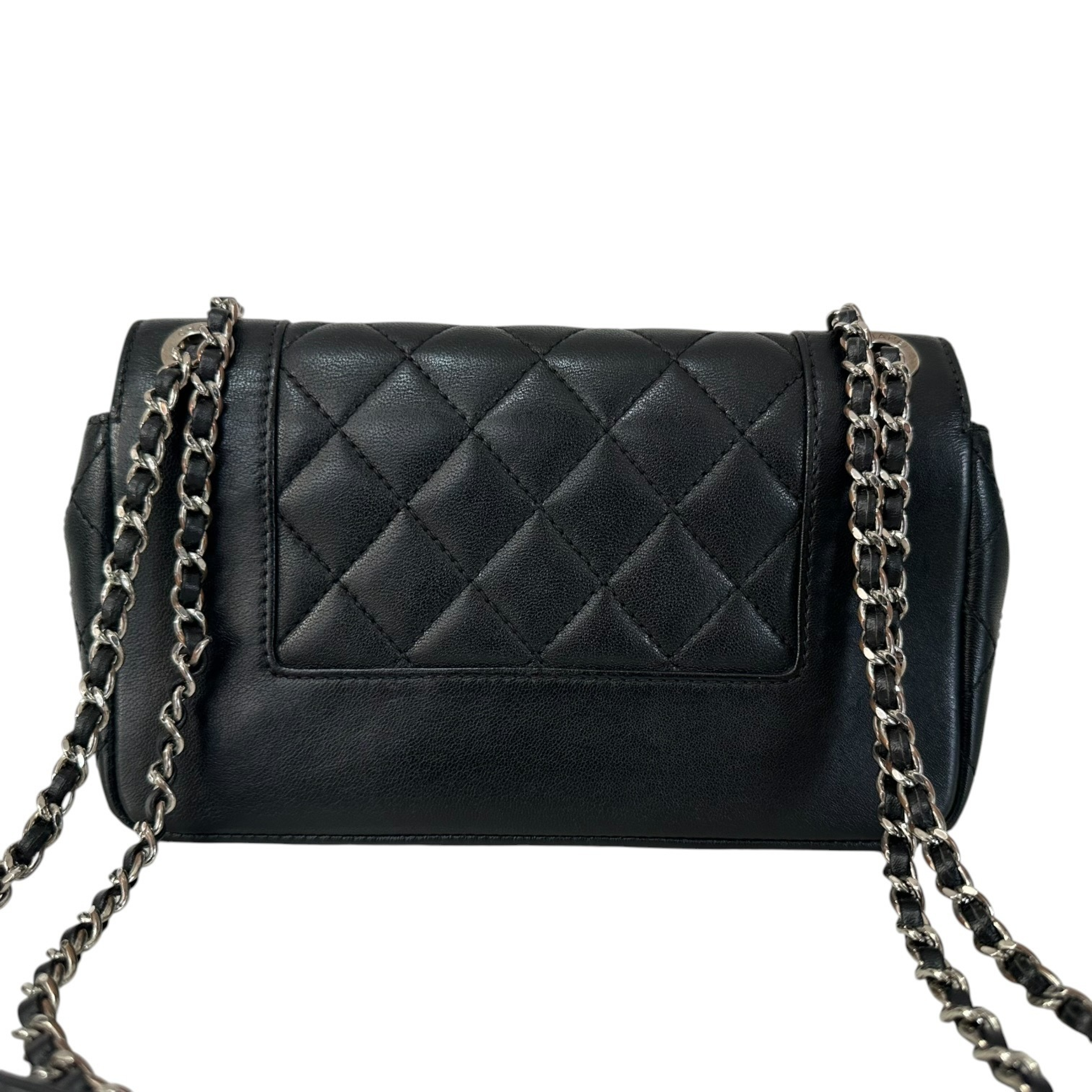 Matelassé Lambskin Single Flap Double Chain Shoulder Bag, Black with Silver Hardware, 23791544 — view 2