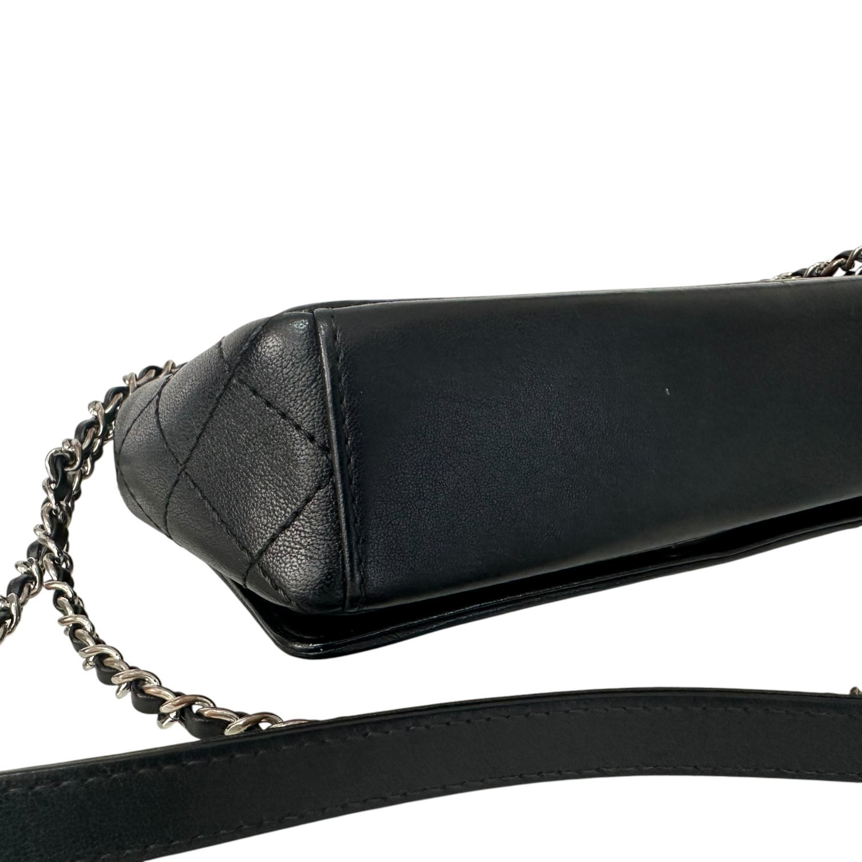 Matelassé Lambskin Single Flap Double Chain Shoulder Bag, Black with Silver Hardware, 23791544 — view 8