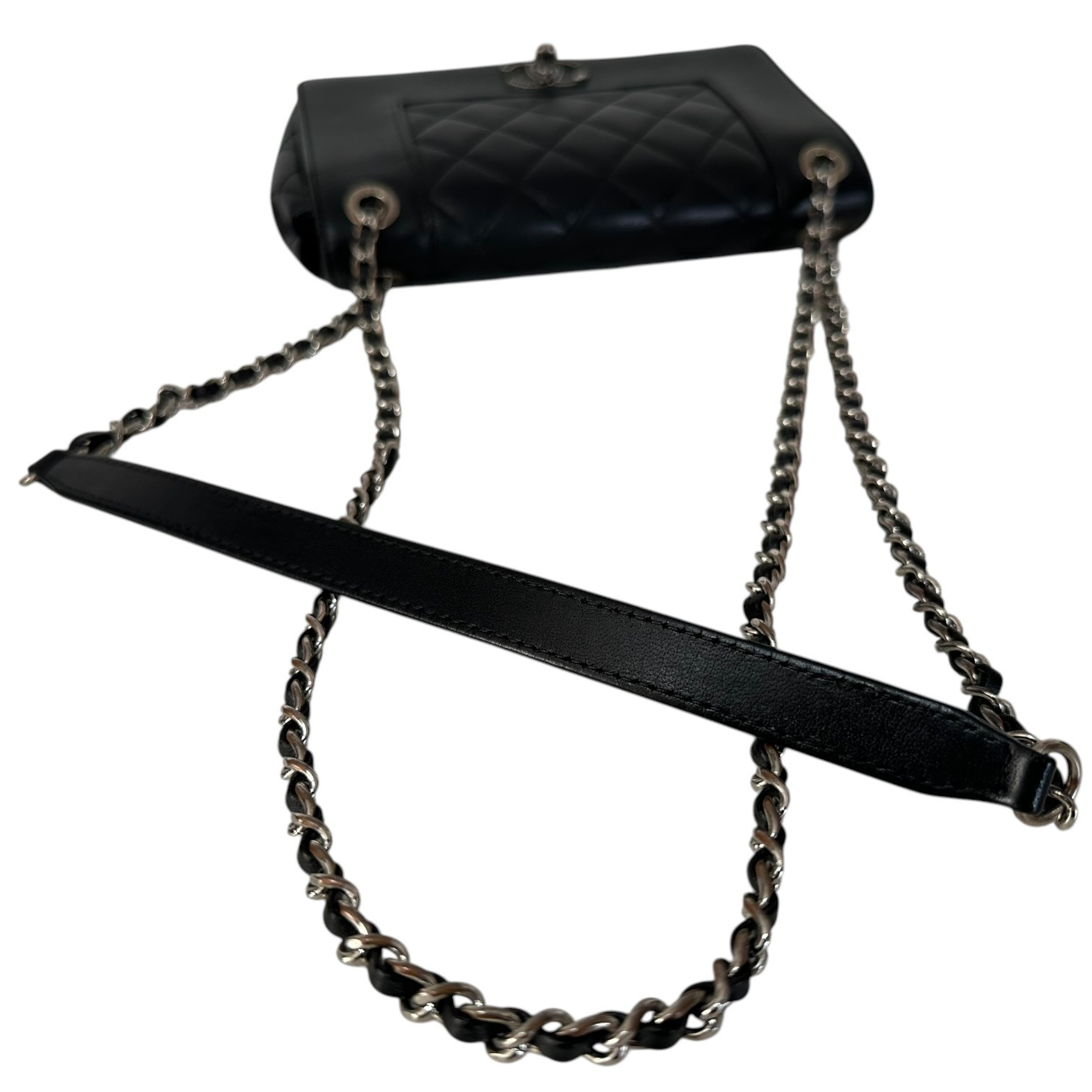 Matelassé Lambskin Single Flap Double Chain Shoulder Bag, Black with Silver Hardware, 23791544 — view 10