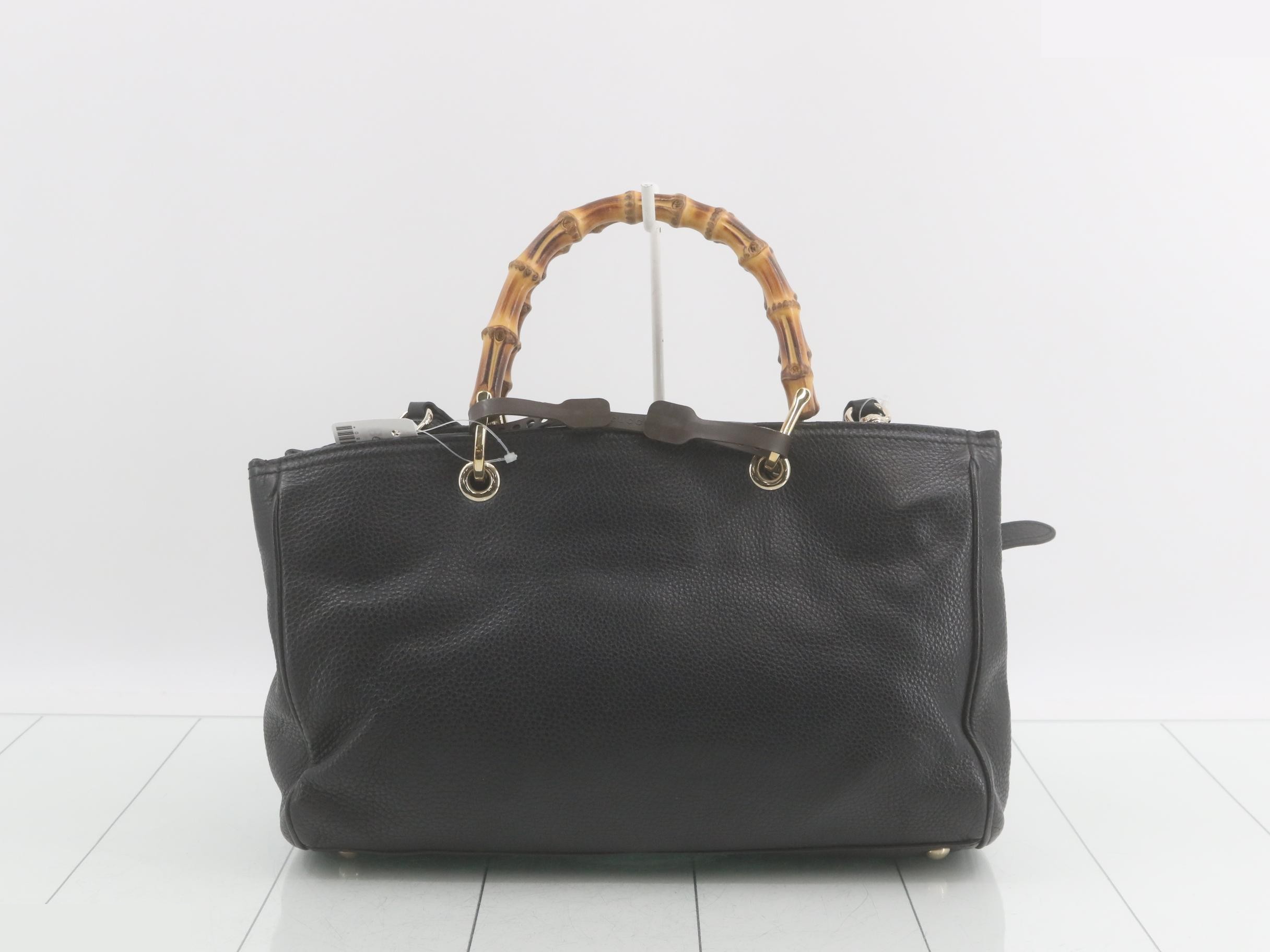 Bamboo tote bag, leather, black — view 2