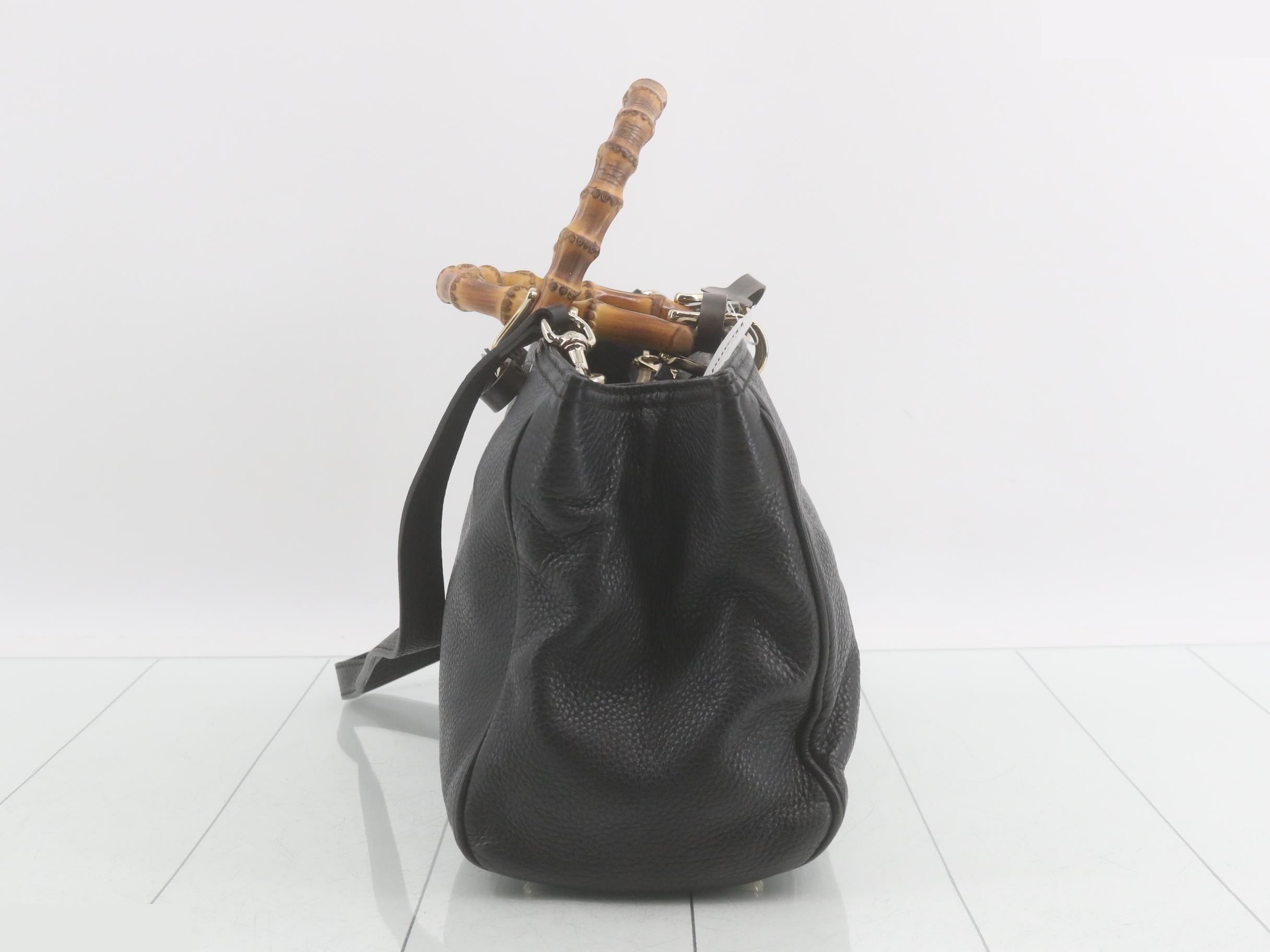 Bamboo tote bag, leather, black — view 3
