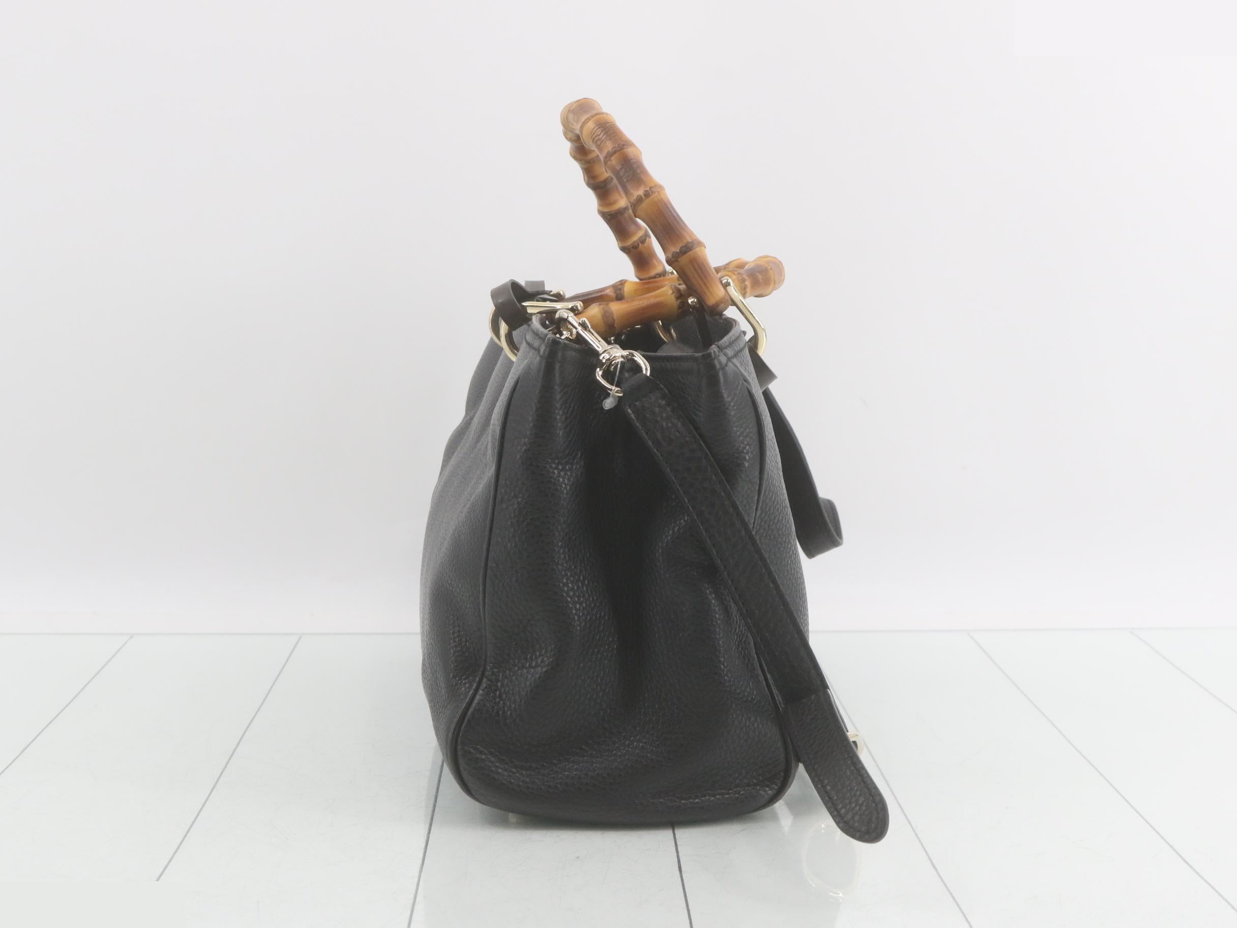 Bamboo tote bag, leather, black — view 4