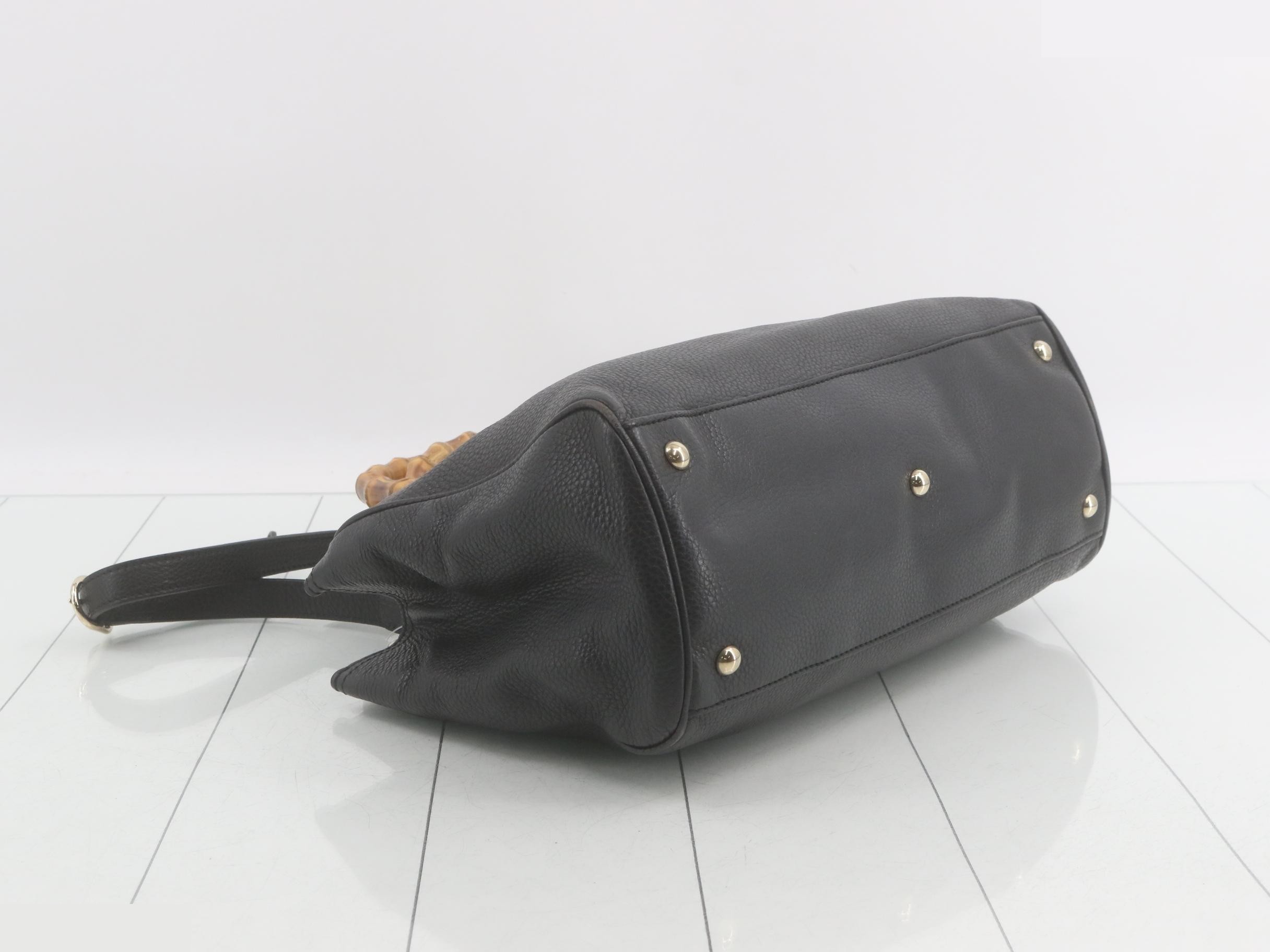 Bamboo tote bag, leather, black — view 5