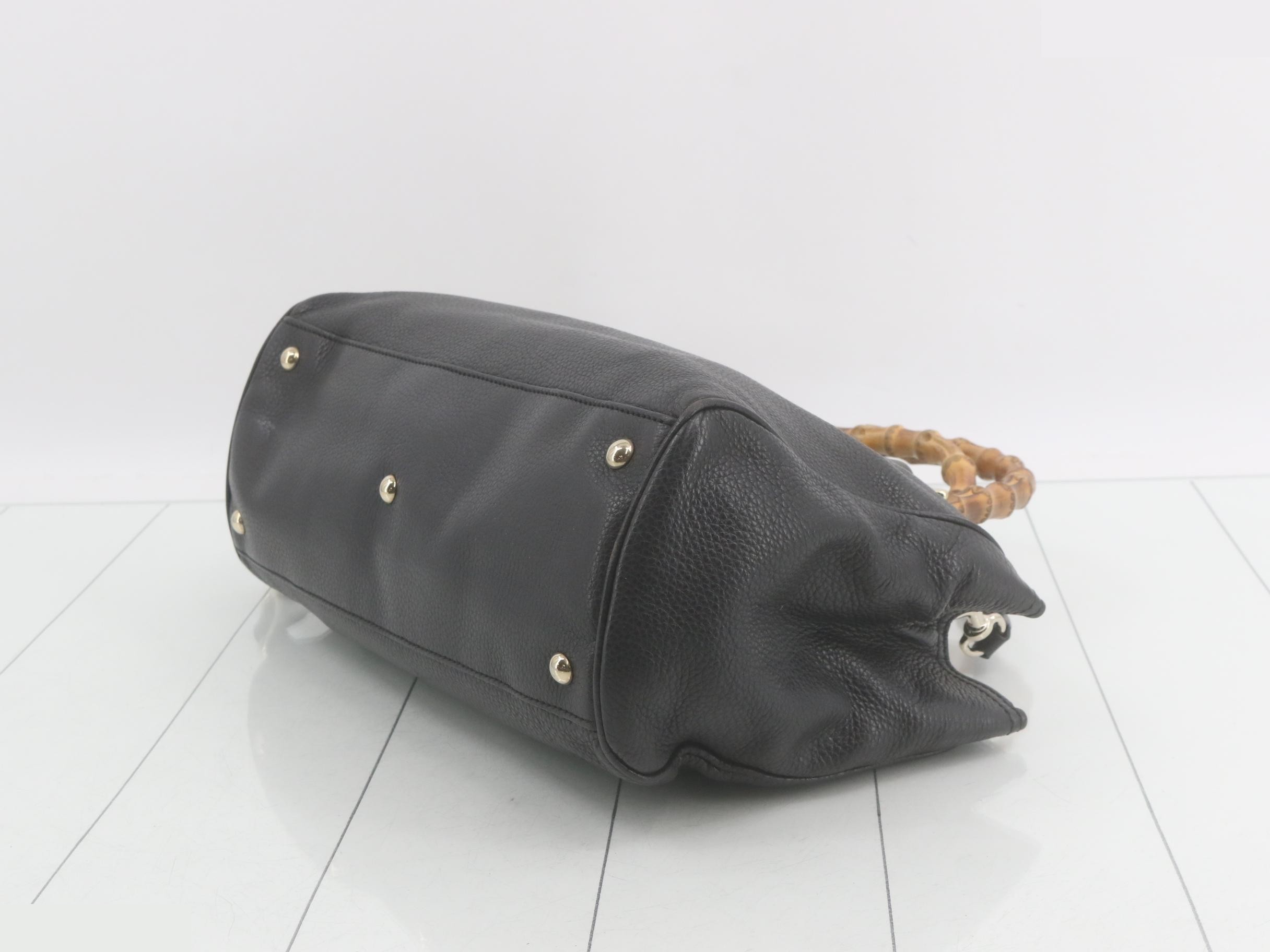 Bamboo tote bag, leather, black — view 6