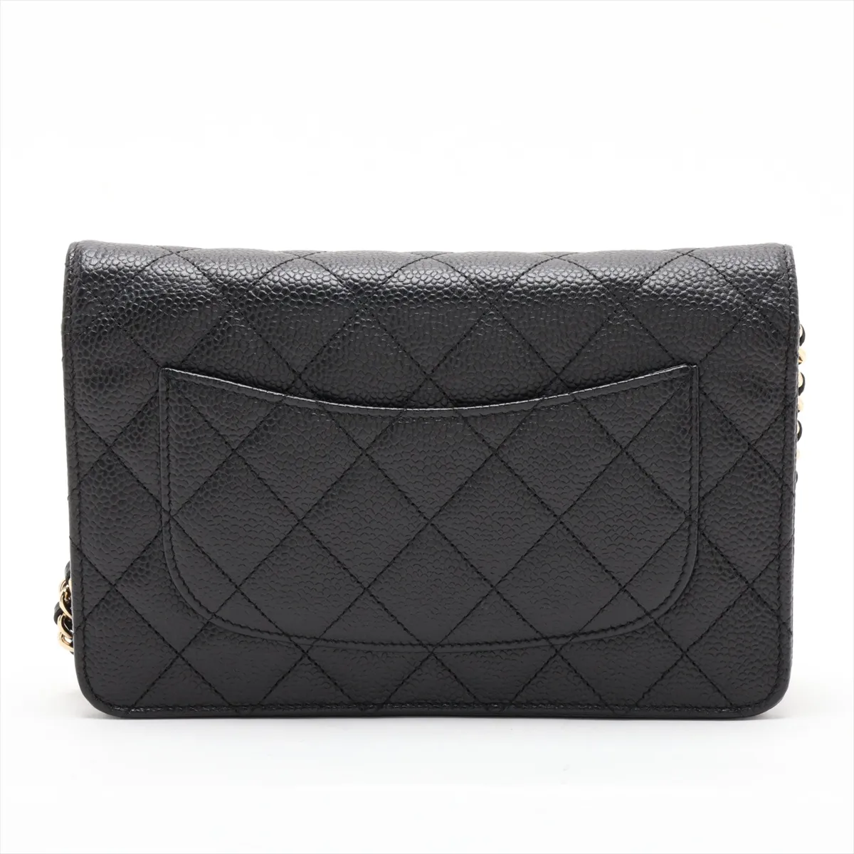 Matelassé Caviar Skin Chain Wallet, Black with Gold Hardware, 16924232, Serial Number 16 — view 2